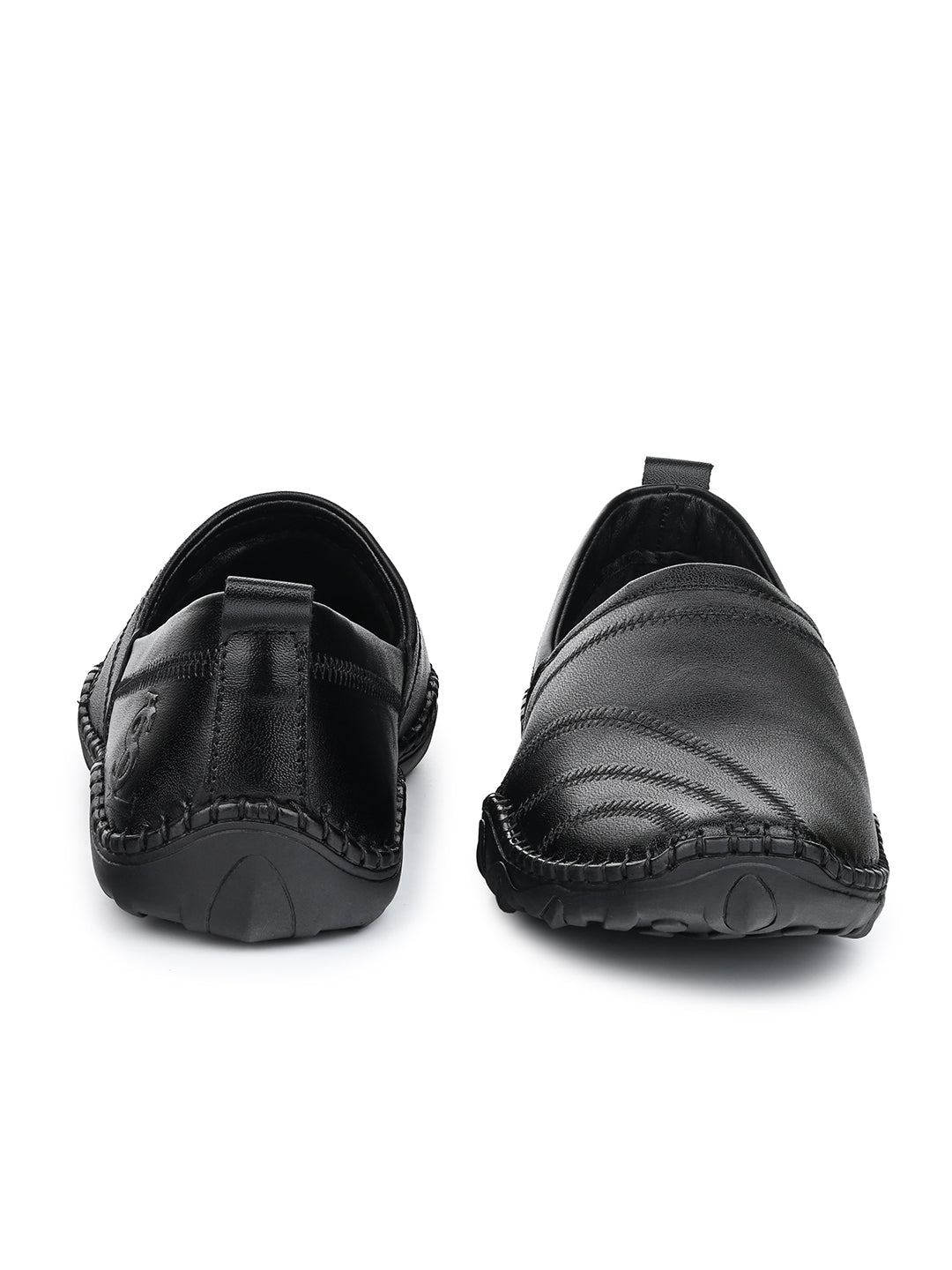 Jet Black Genuine Leather Ultra Lightweight Stylish Stich Nagra Jutis and Mojaris