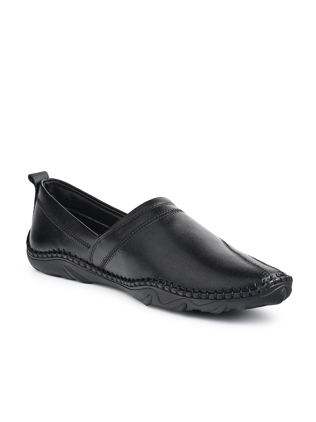 Jet Black Genuine Leather Ultra Lightweight Stylish Stich Nagra Jutis and Mojaris