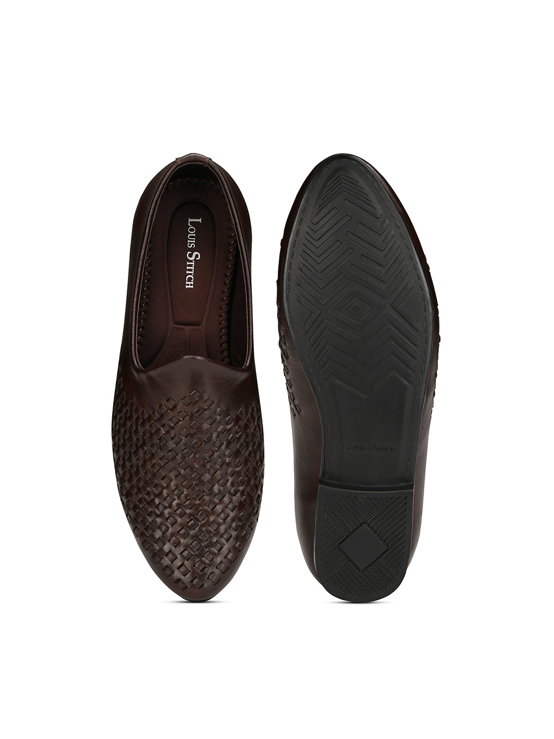 Brunette Brown Ethnic Slip-On Weaved Texture Nagra Juti and Mojari