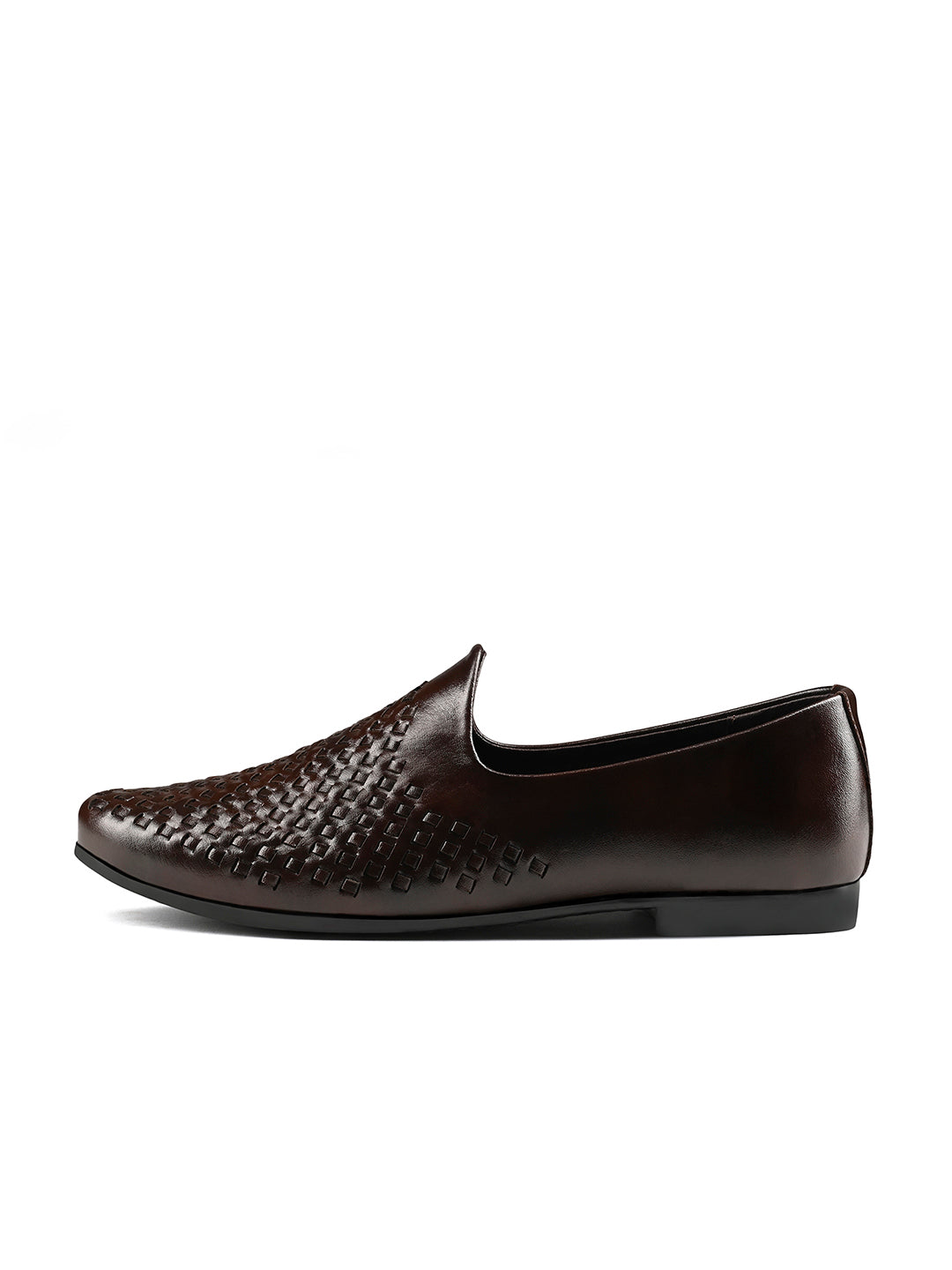 Brunette Brown Ethnic Slip-On Weaved Texture Nagra Juti and Mojari