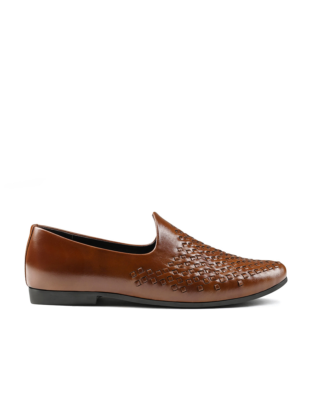 Russet Tan Ethnic Slip-On Weaved Texture Nagra Juti and Mojari