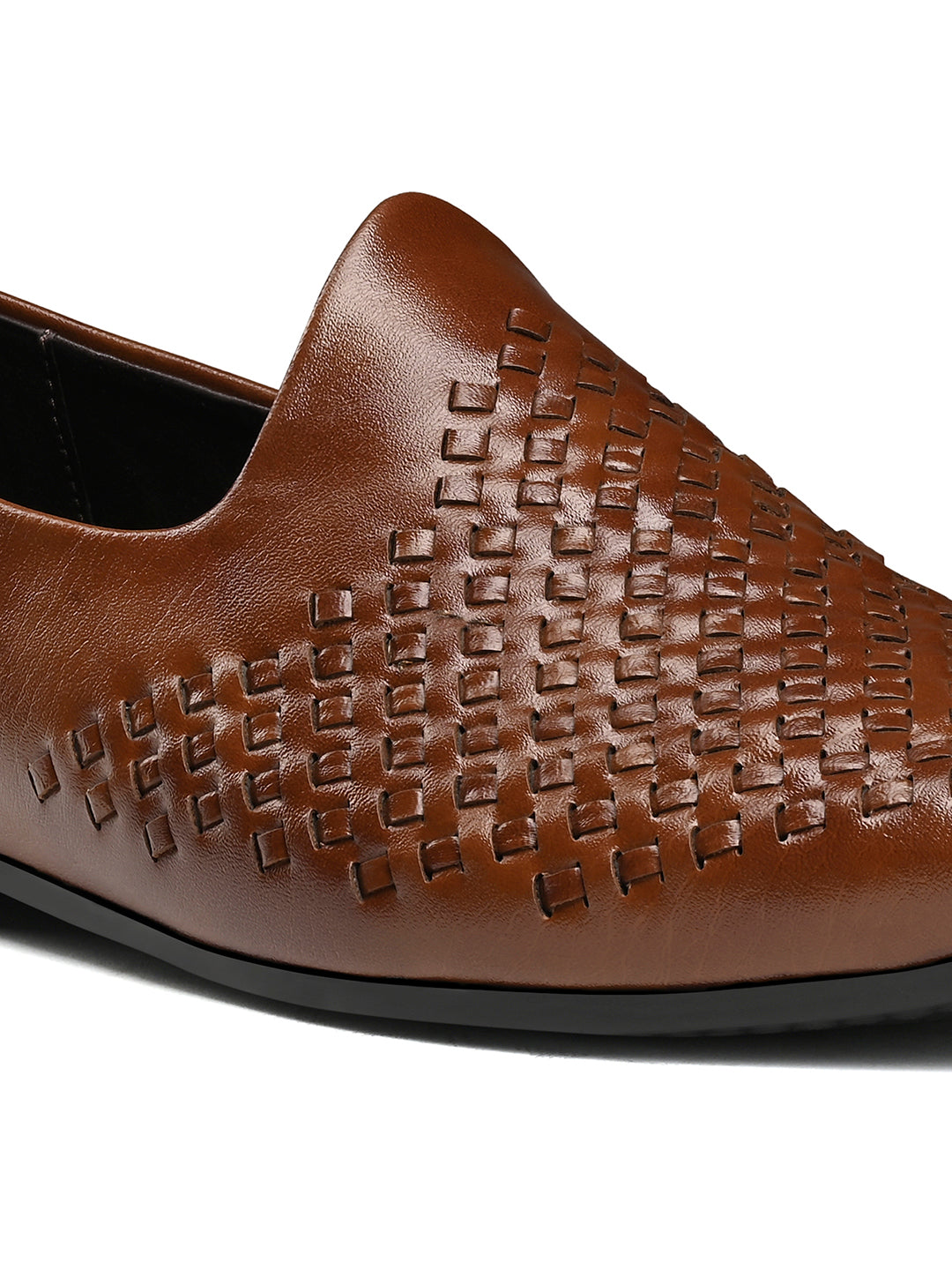 Russet Tan Ethnic Slip-On Weaved Texture Nagra Juti and Mojari