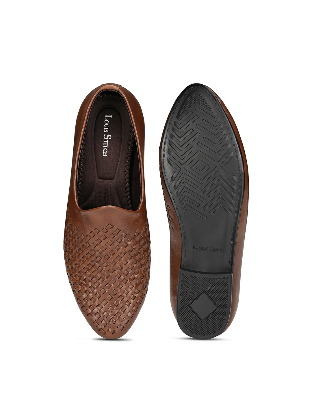 Russet Tan Ethnic Slip-On Weaved Texture Nagra Juti and Mojari
