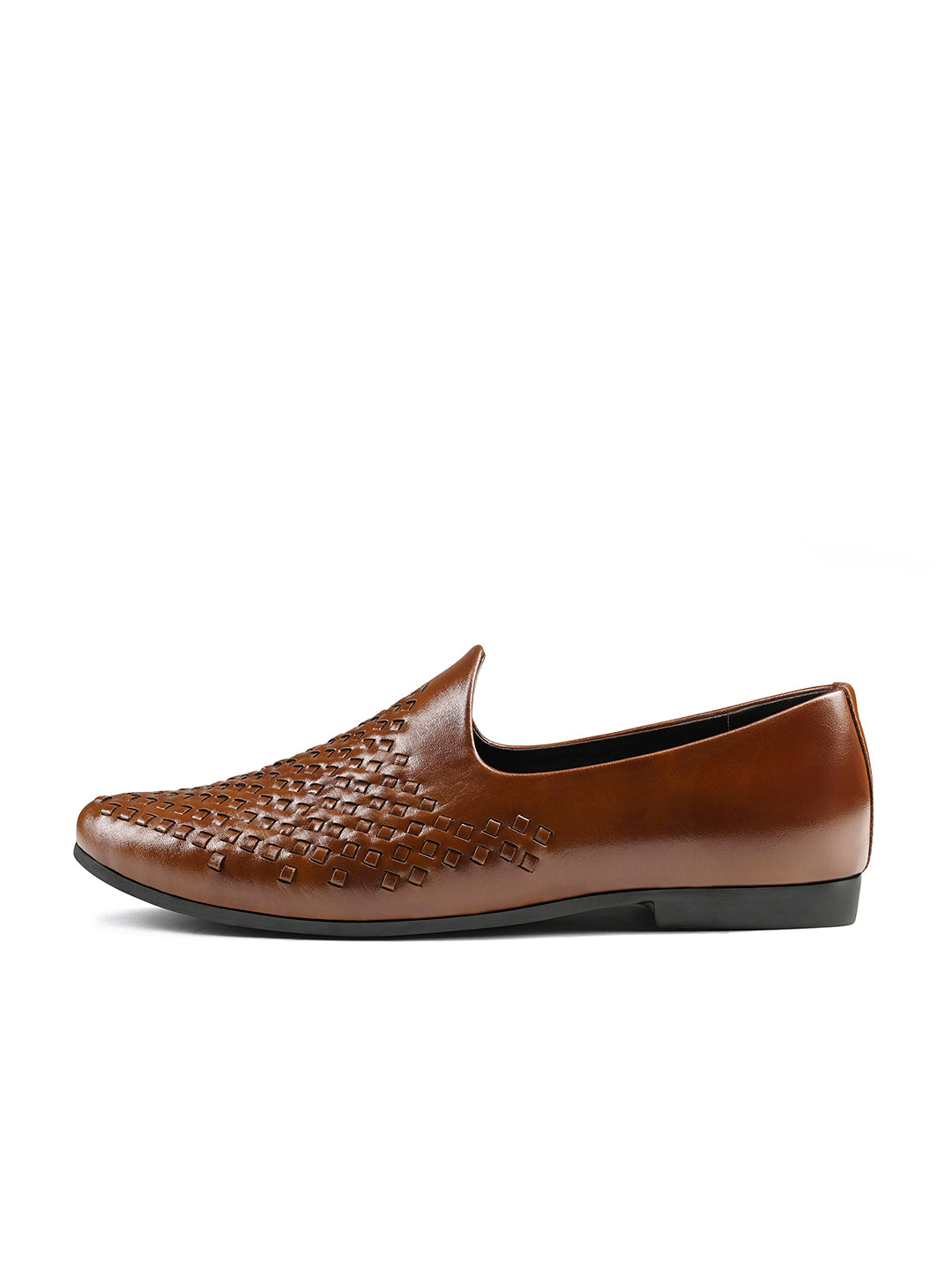 Russet Tan Ethnic Slip-On Weaved Texture Nagra Juti and Mojari