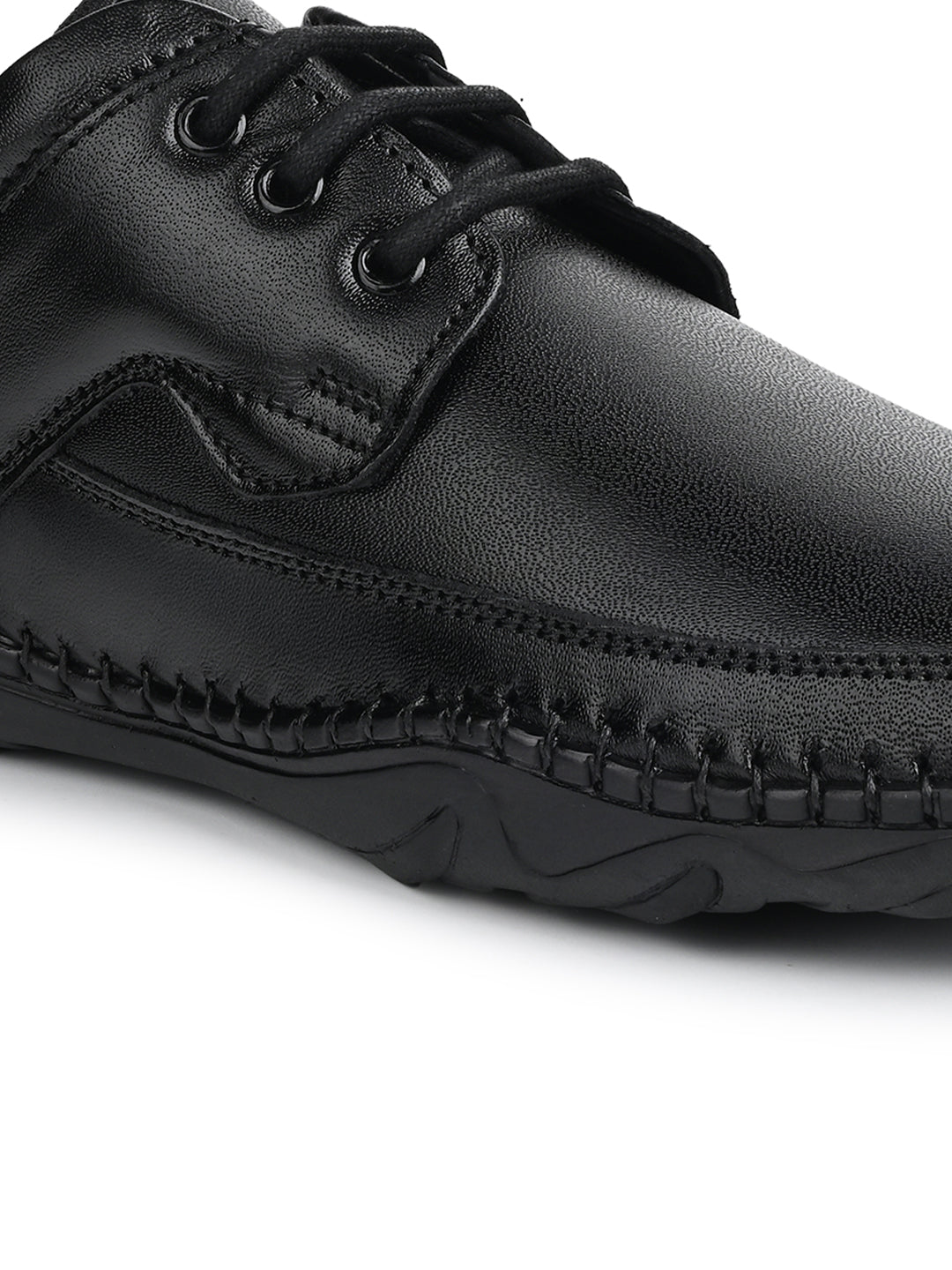 Jet Black Genuine Leather Ultra Lightweight Derbys Shoes