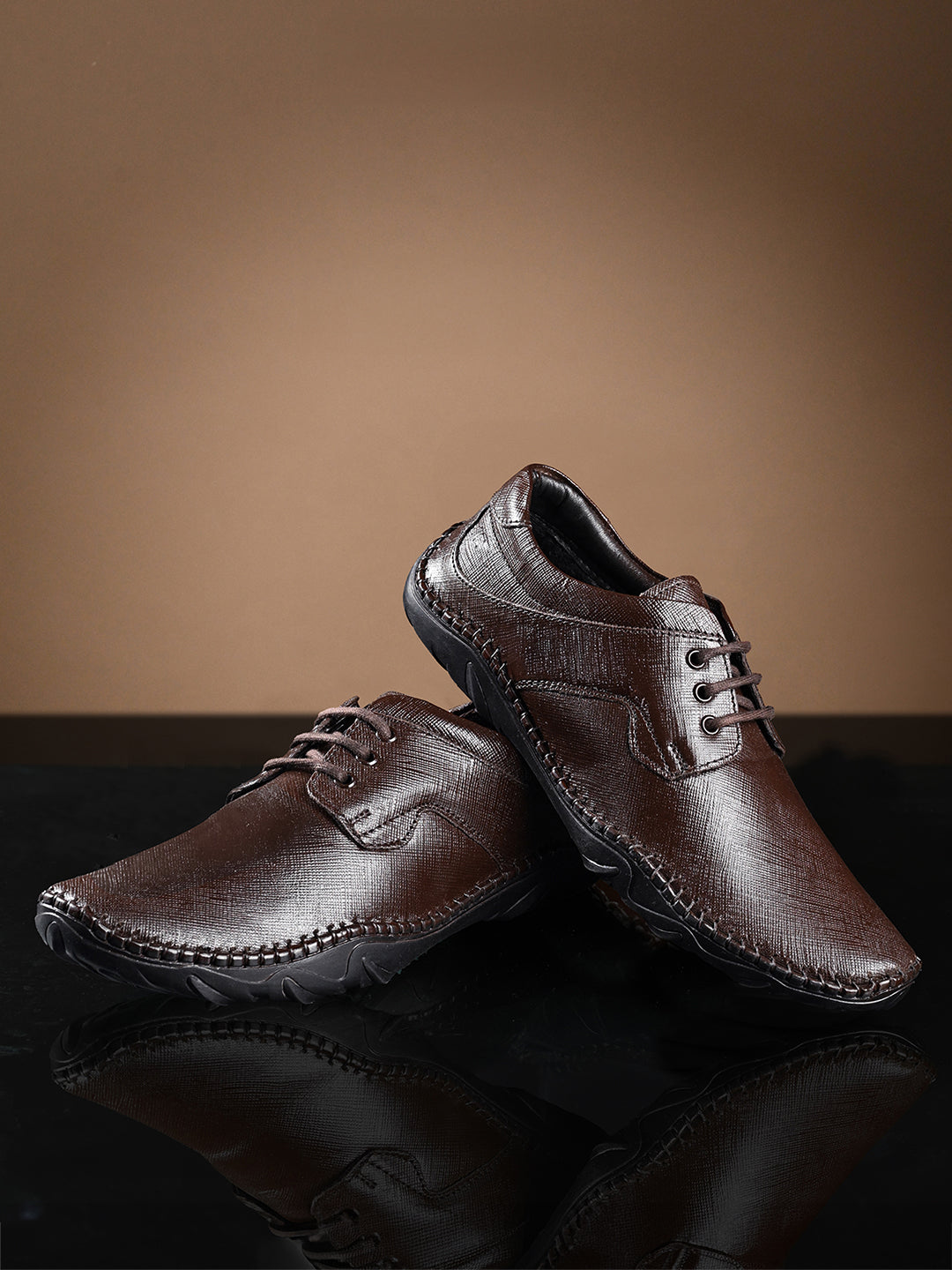 Brunette Brown Safiano Leather Ultra Lightweight Derbys