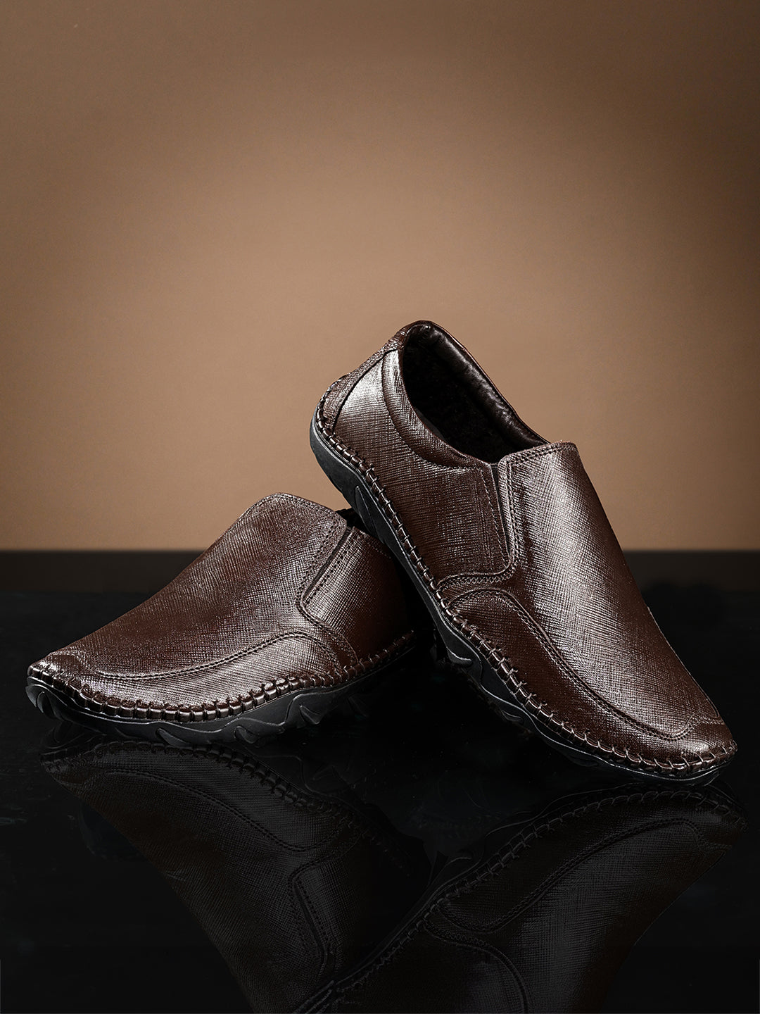 Brunette Brown Safiano Leather Ultra Lightweight Slip-On Shoes