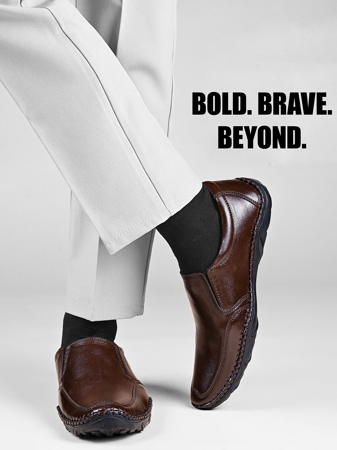 Brunette Brown Genuine Leather Ultra Lightweight Slip-On Shoes