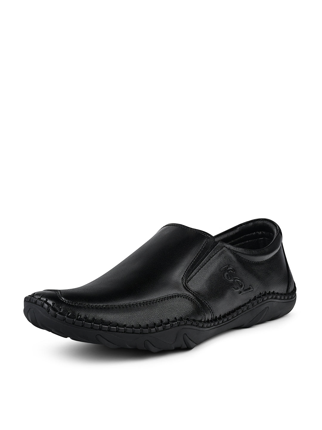 Jet Black Genuine Leather Ultra Lightweight Slip-On Shoes