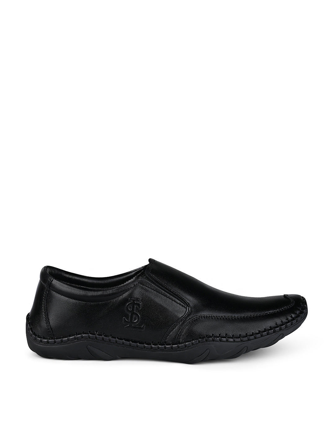 Jet Black Genuine Leather Ultra Lightweight Slip-On Shoes