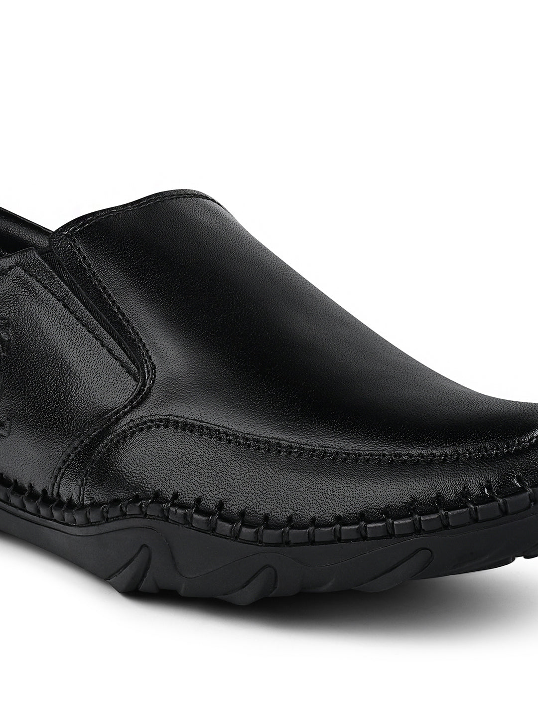 Jet Black Genuine Leather Ultra Lightweight Slip-On Shoes