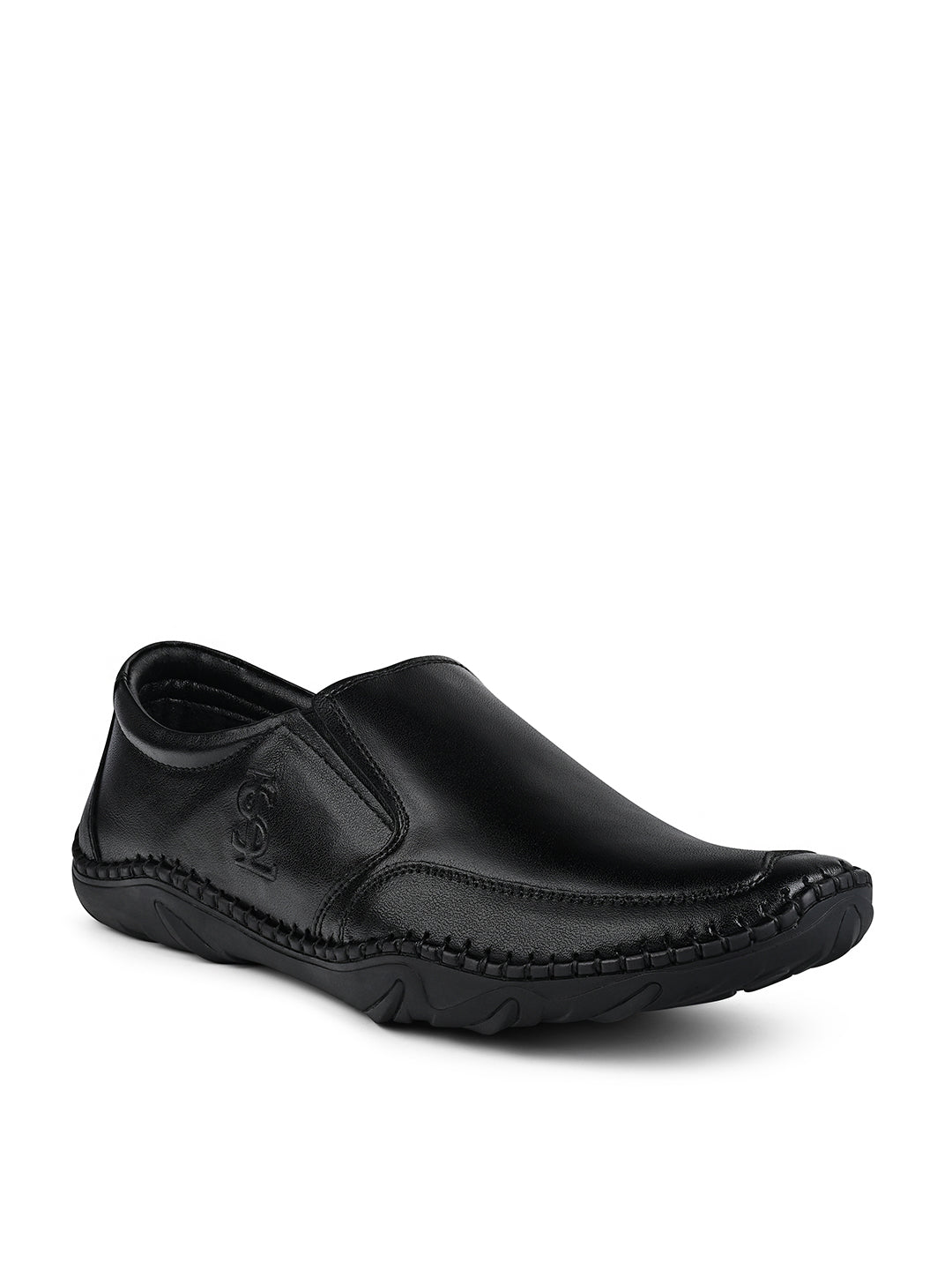 Jet Black Genuine Leather Ultra Lightweight Slip-On Shoes