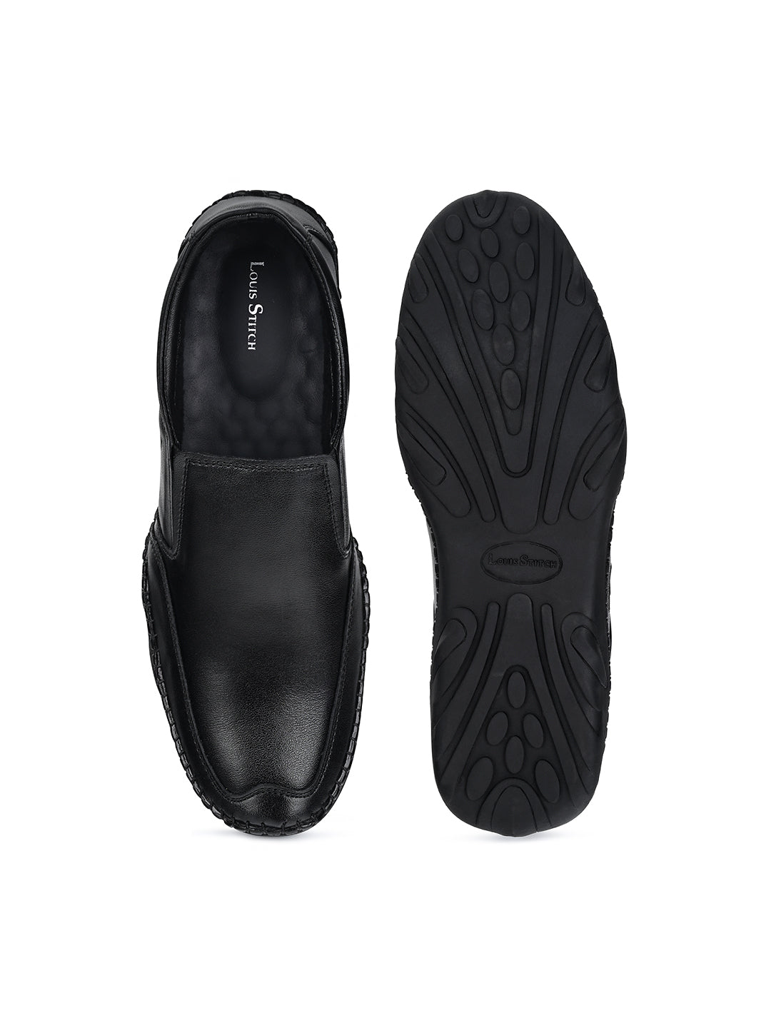 Jet Black Genuine Leather Ultra Lightweight Slip-On Shoes