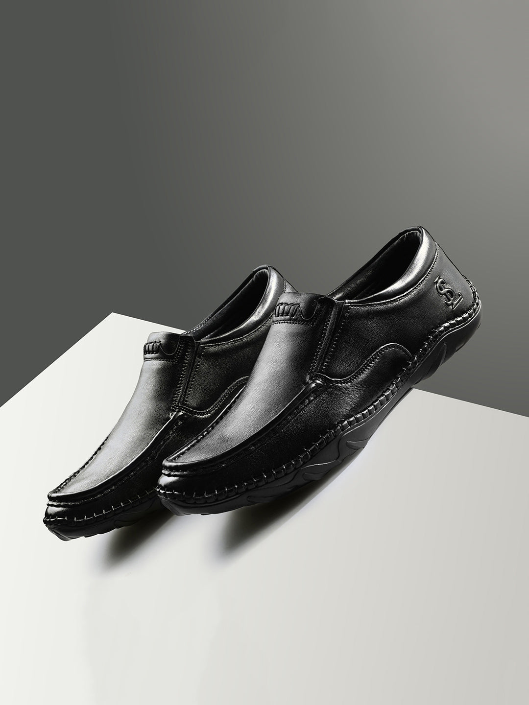 Obsidian Black Genuine Leather Ultra Lightweight Slip-On Shoes