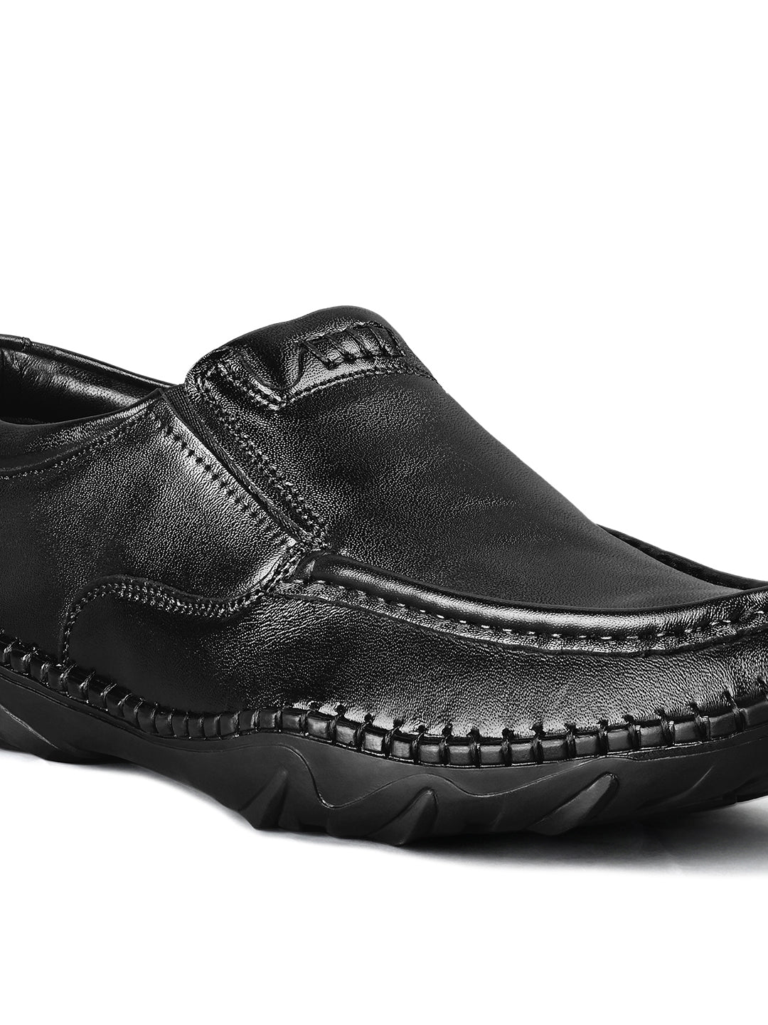 Obsidian Black Genuine Leather Ultra Lightweight Slip-On Shoes