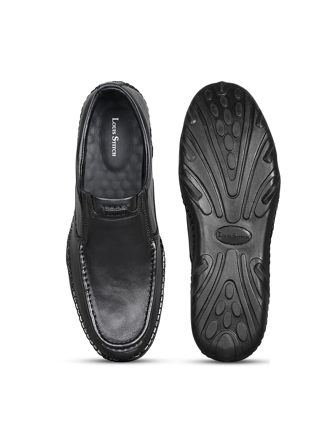 Obsidian Black Genuine Leather Ultra Lightweight Slip-On Shoes