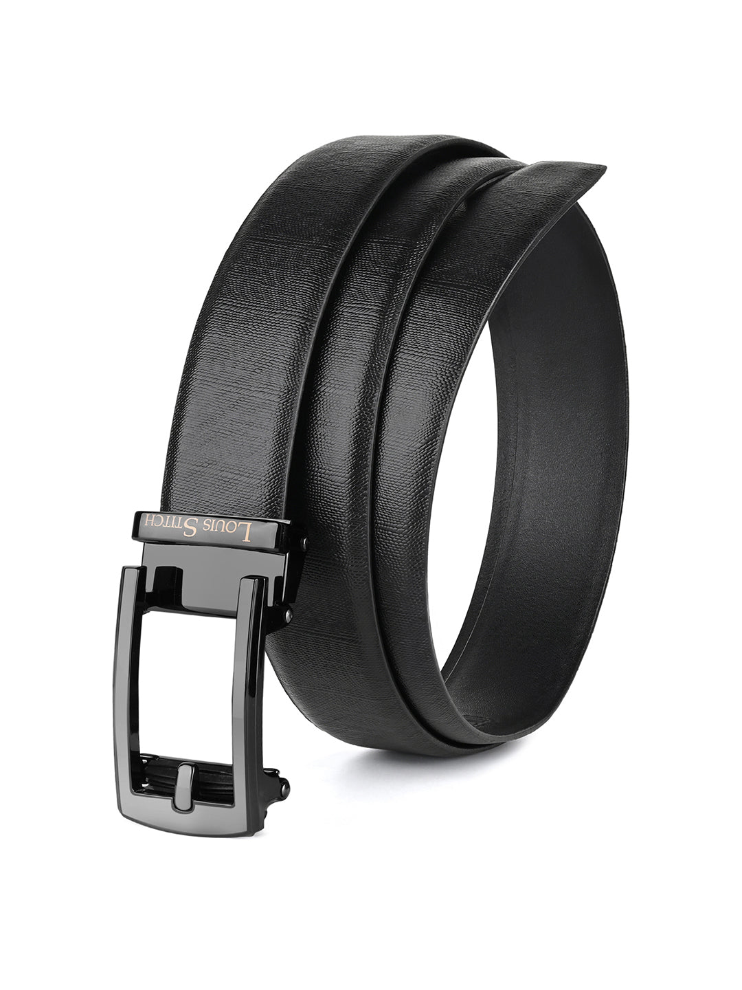 Premium VT Leather Men's Gunmetal Black Buckle Auto Lock Belt