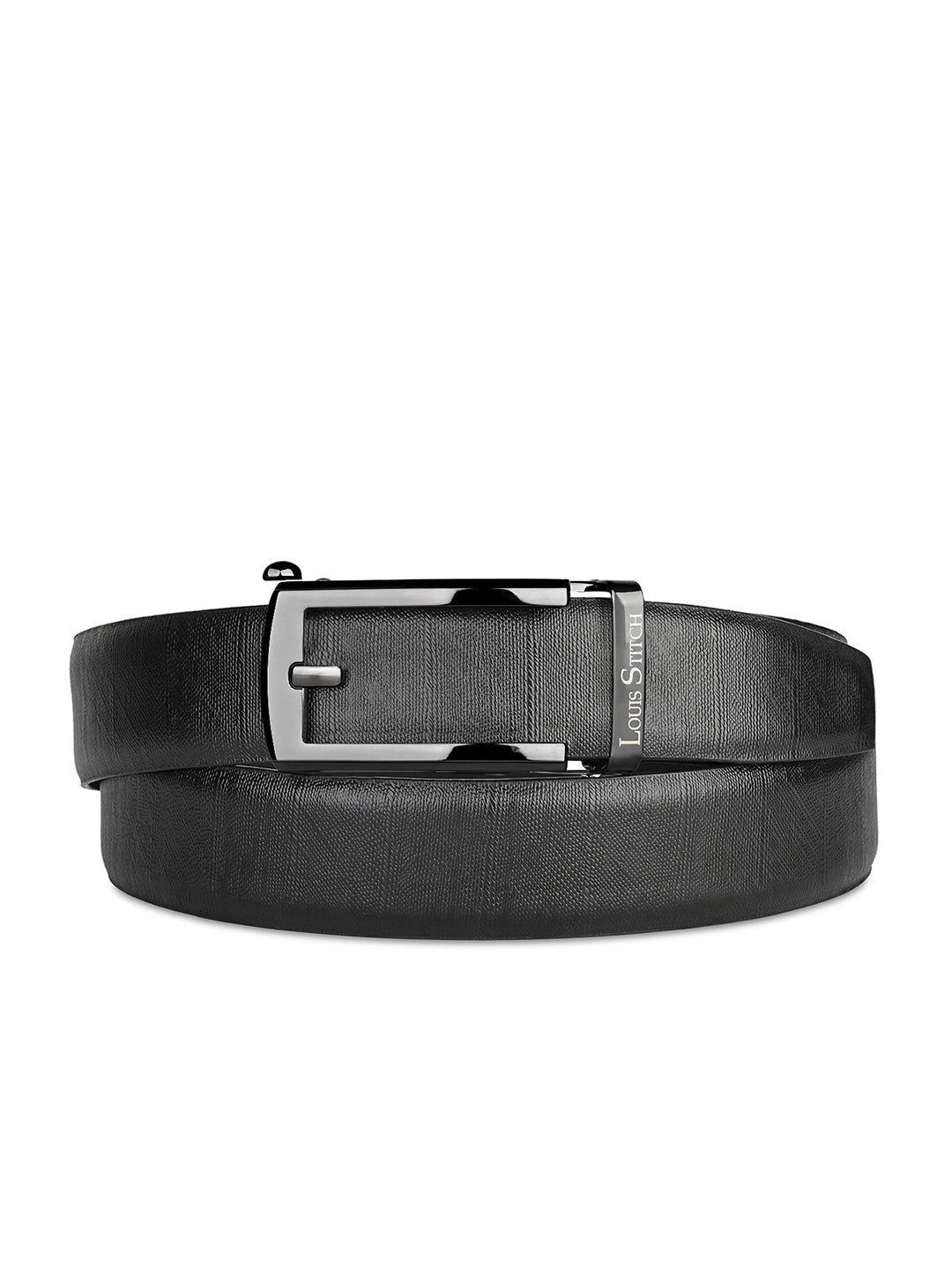 Premium VT Leather Men's Gunmetal Black Buckle Auto Lock Belt