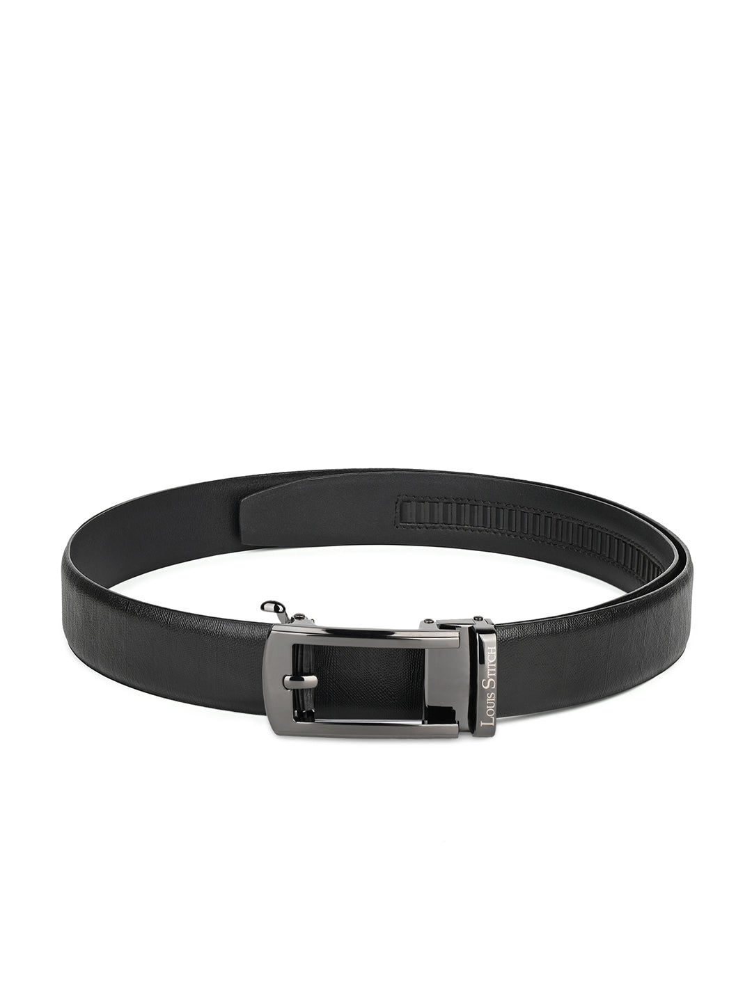 Premium VT Leather Men's Gunmetal Black Buckle Auto Lock Belt