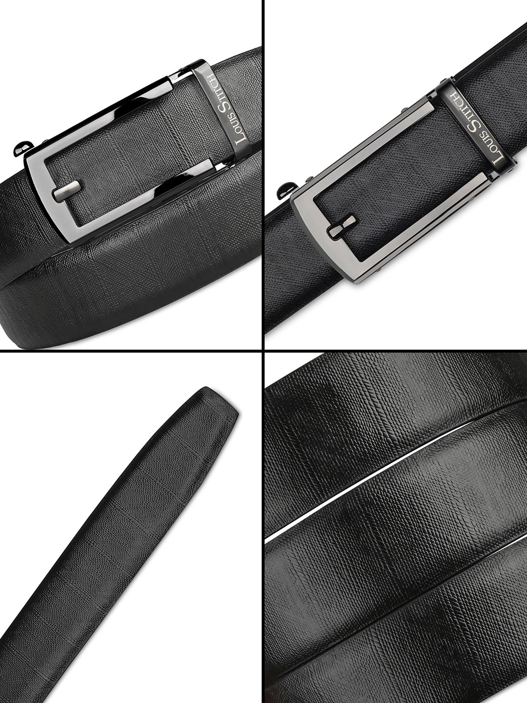 Premium VT Leather Men's Gunmetal Black Buckle Auto Lock Belt