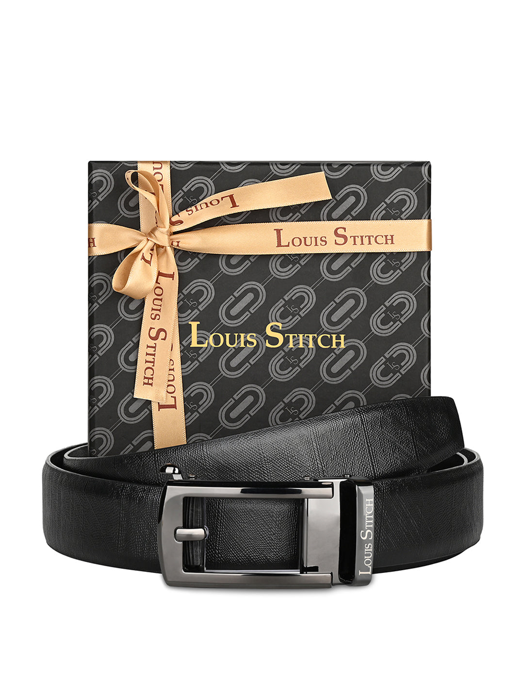 Premium VT Leather Men's Gunmetal Black Buckle Auto Lock Belt