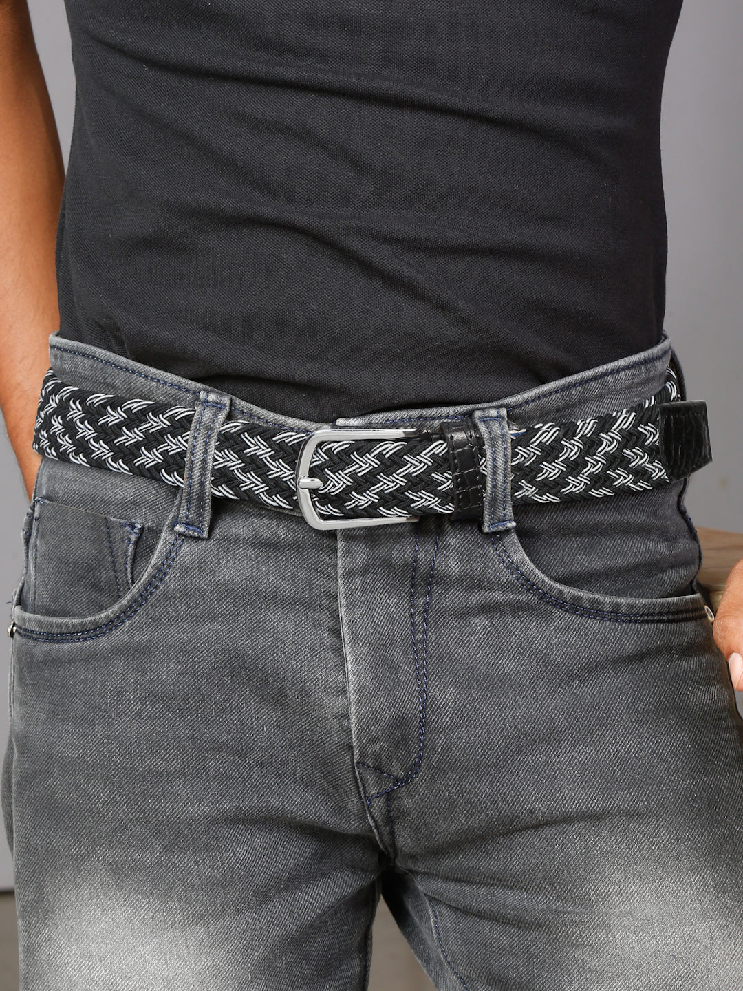 LOUIS STITCH Men's Braided Elastic Stretch Belt