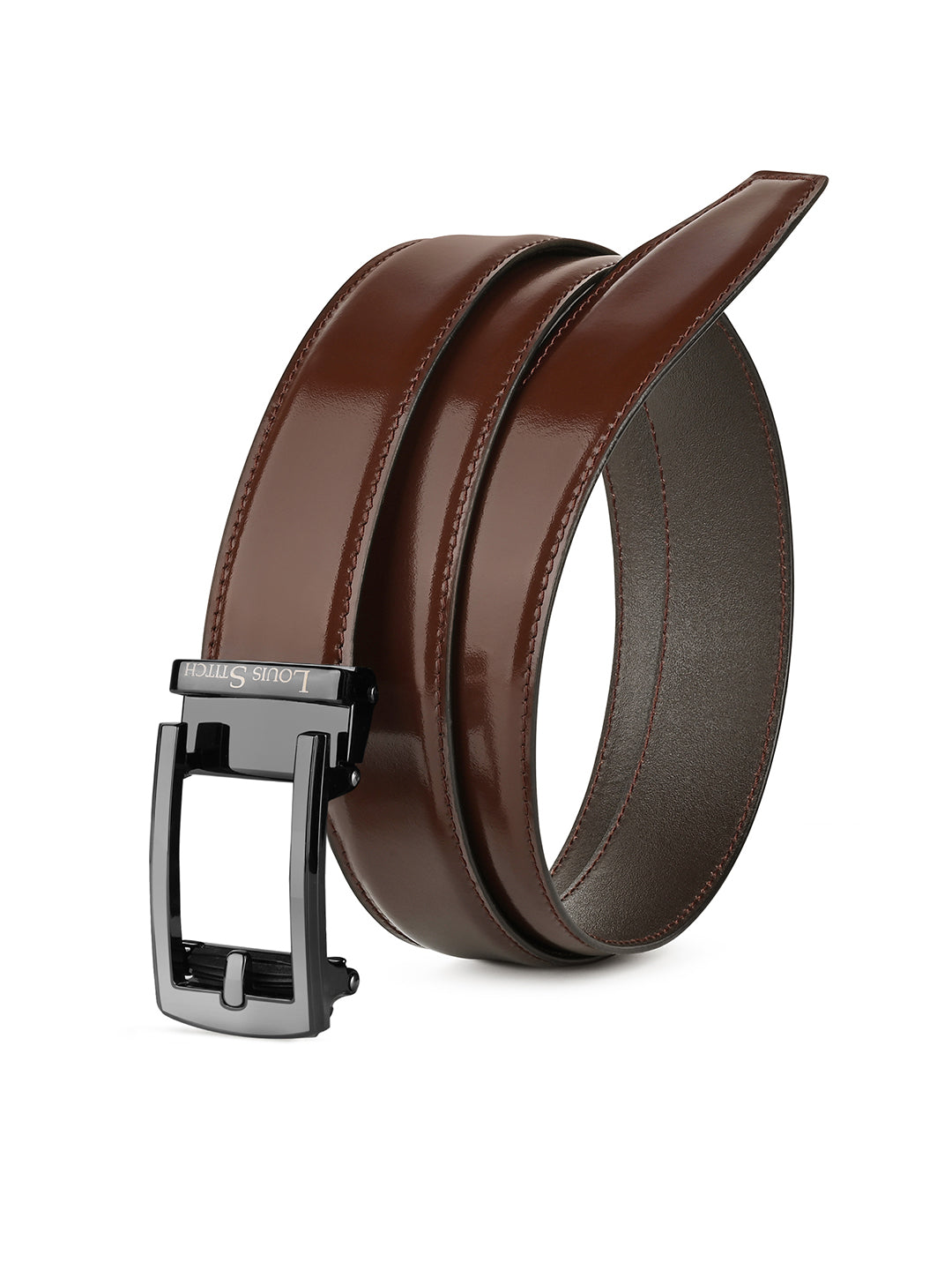 Premium VT Leather Men's Gunmetal Black Buckle Auto Lock Belt