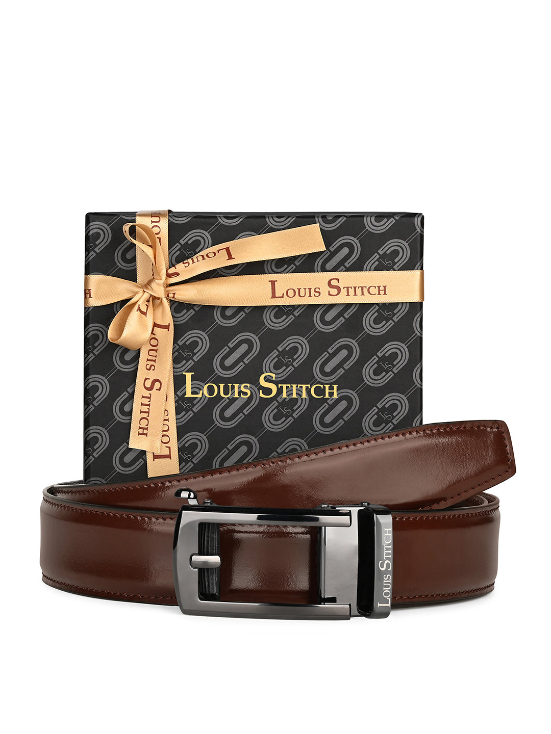 Premium VT Leather Men's Gunmetal Black Buckle Auto Lock Belt