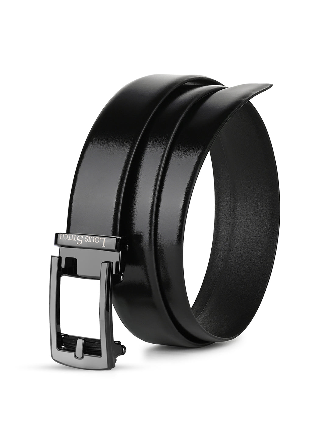 Premium VT Leather Men's Gunmetal Black Buckle Auto Lock Belt