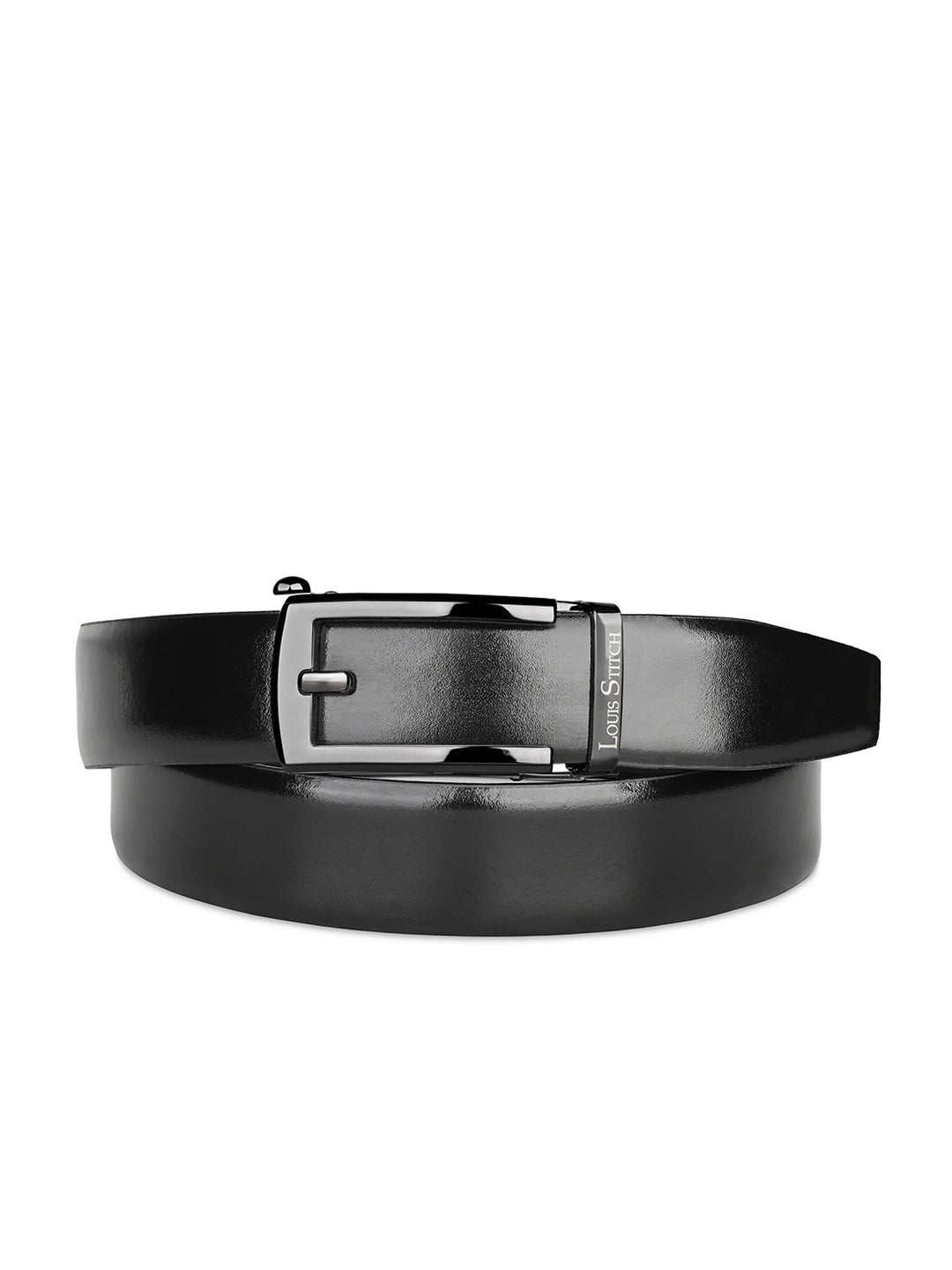 Premium VT Leather Men's Gunmetal Black Buckle Auto Lock Belt