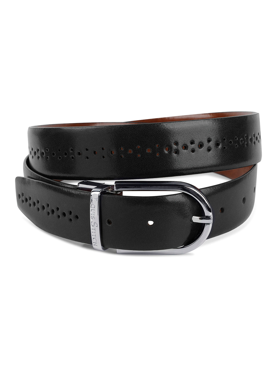 Handcrafted Spanish Leather Brogue Punch Reversible Belt For Men