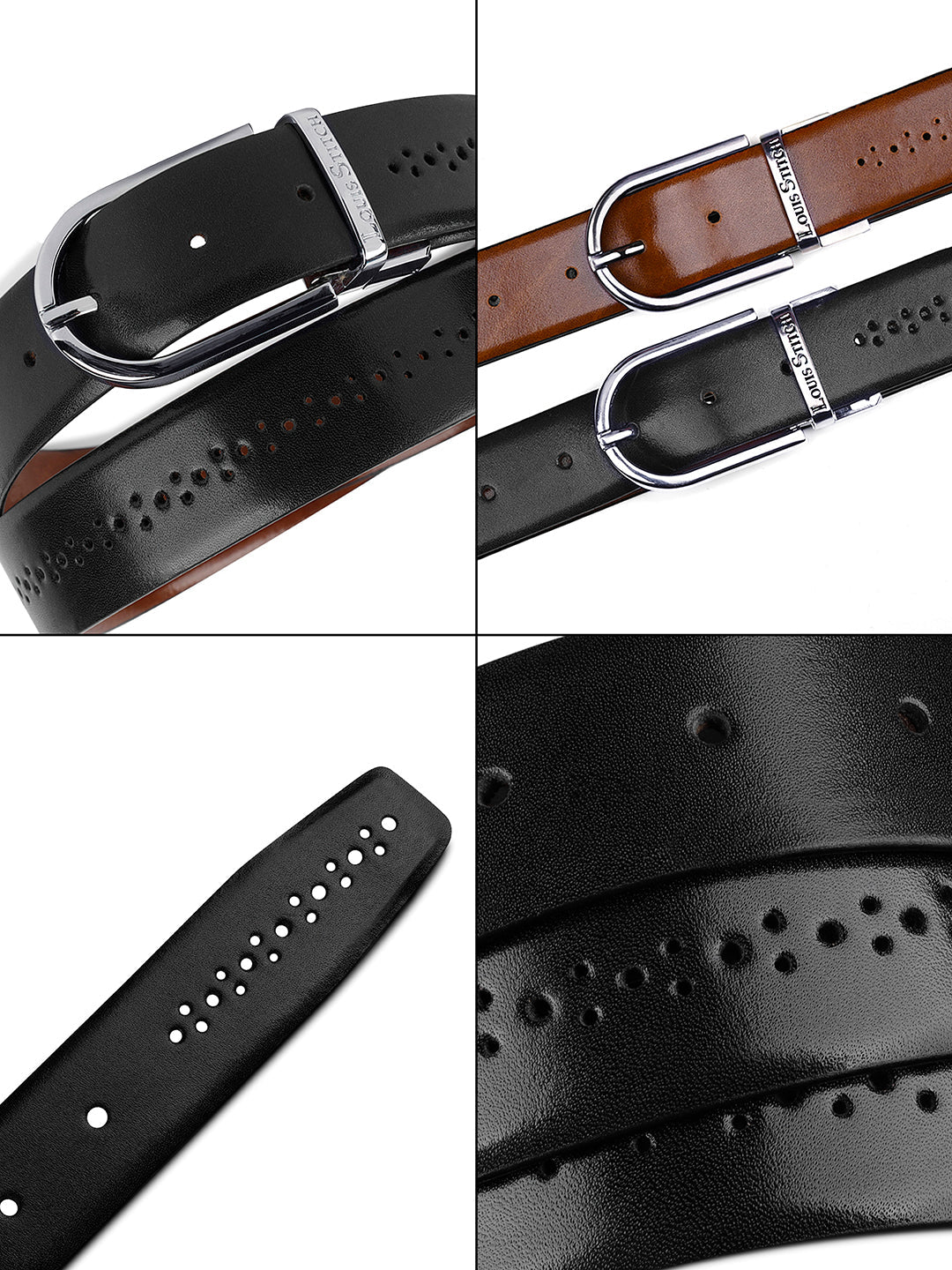 Handcrafted Spanish Leather Brogue Punch Reversible Belt For Men