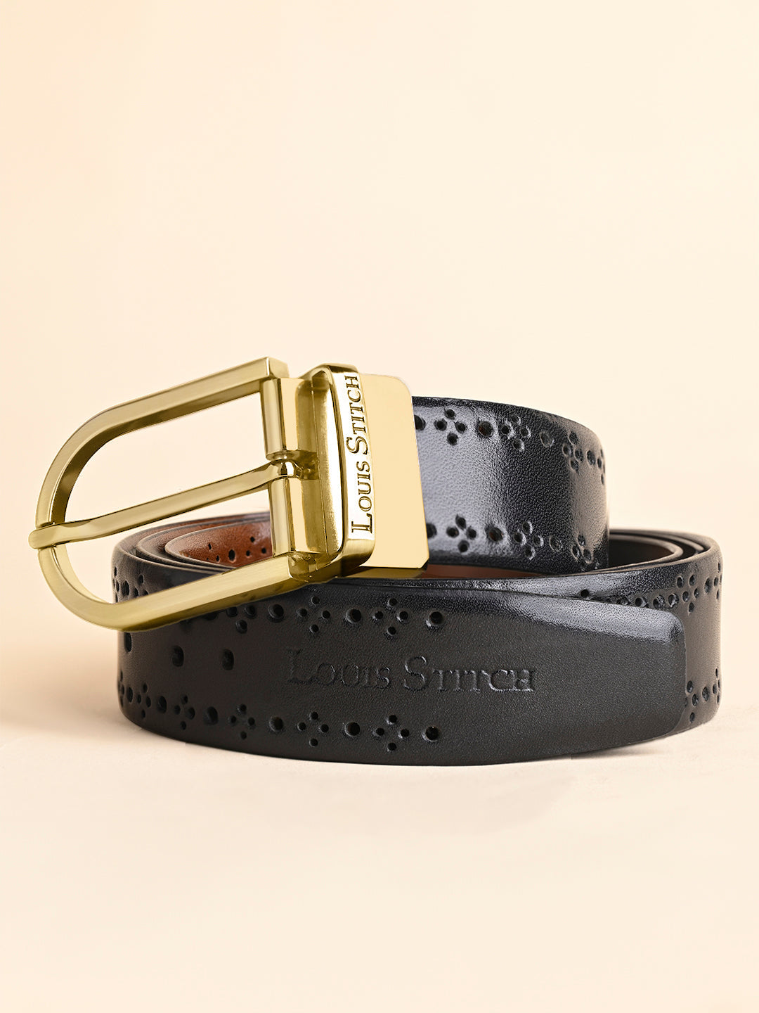 Handcrafted Spanish Leather Brogue Punch Reversible Belt For Men