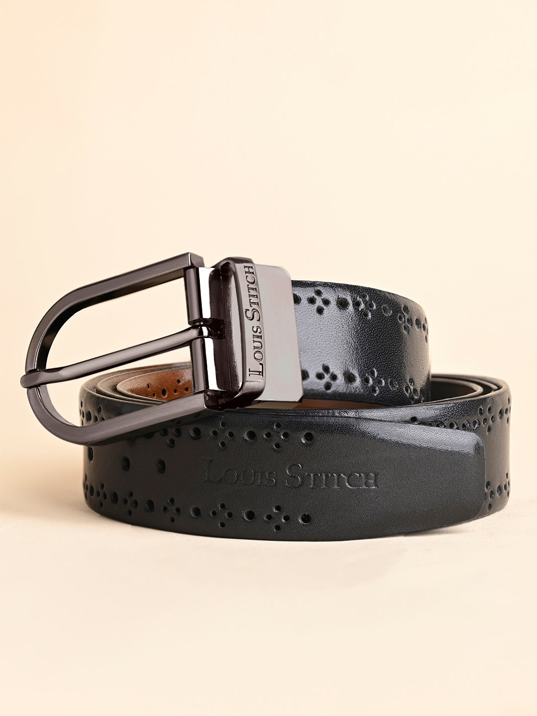 Handcrafted Spanish Leather Brogue Punch Reversible Belt For Men