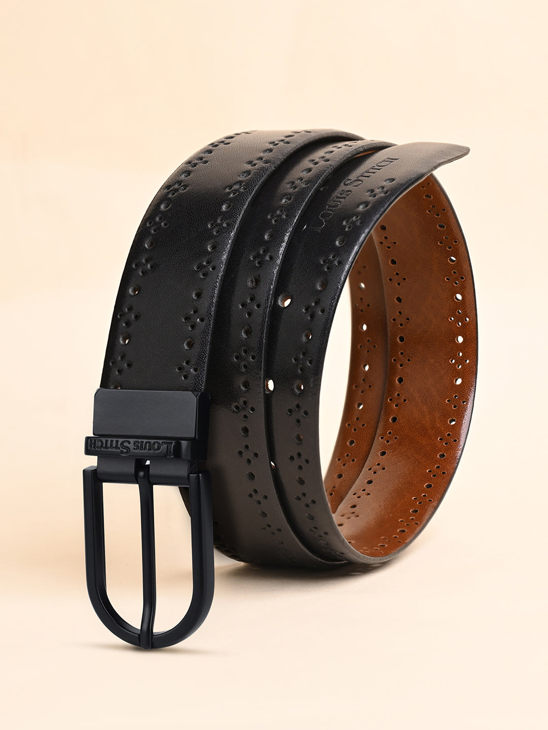 Handcrafted Spanish Leather Brogue Punch Reversible Belt For Men