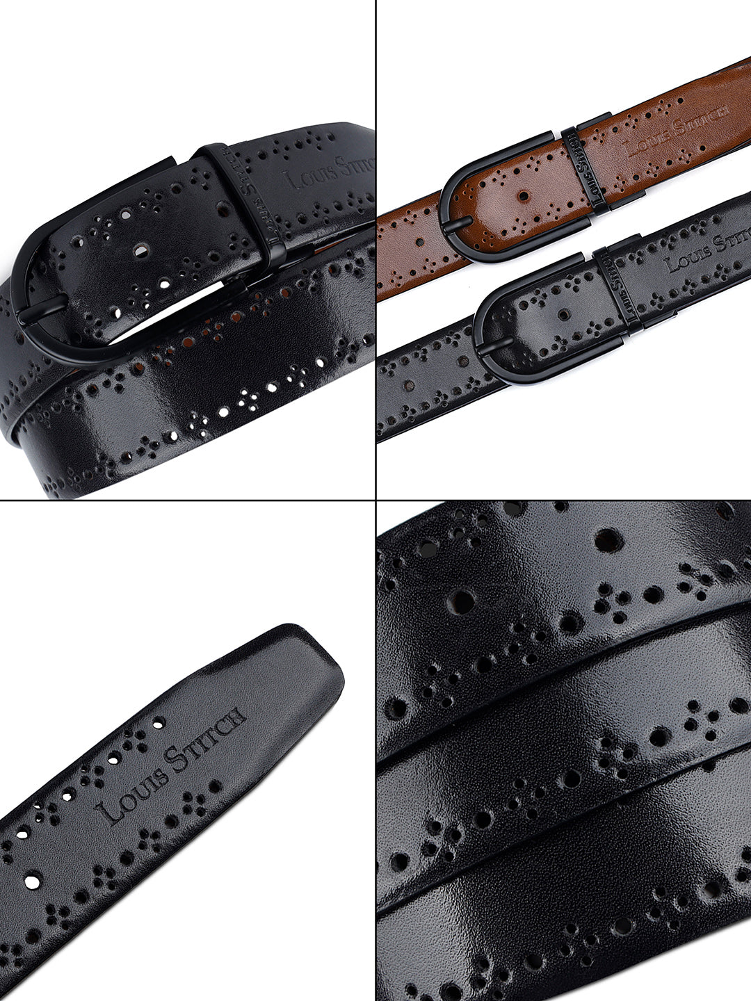 Handcrafted Spanish Leather Brogue Punch Reversible Belt For Men