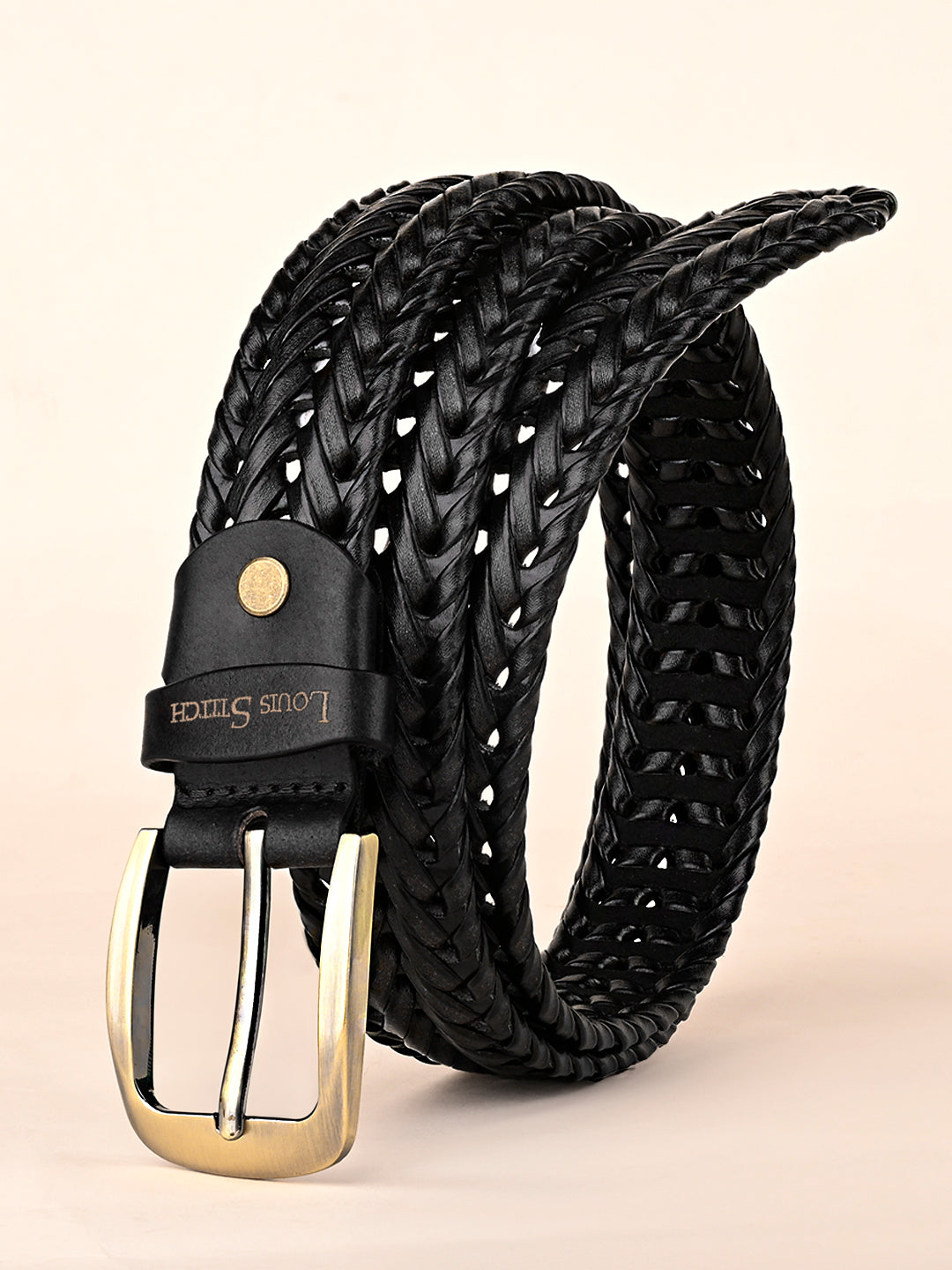 Men's Weaved Leather Belt Casual Belts for Men Spanish Leather Brass Buckle 1.5 Inch (35mm)