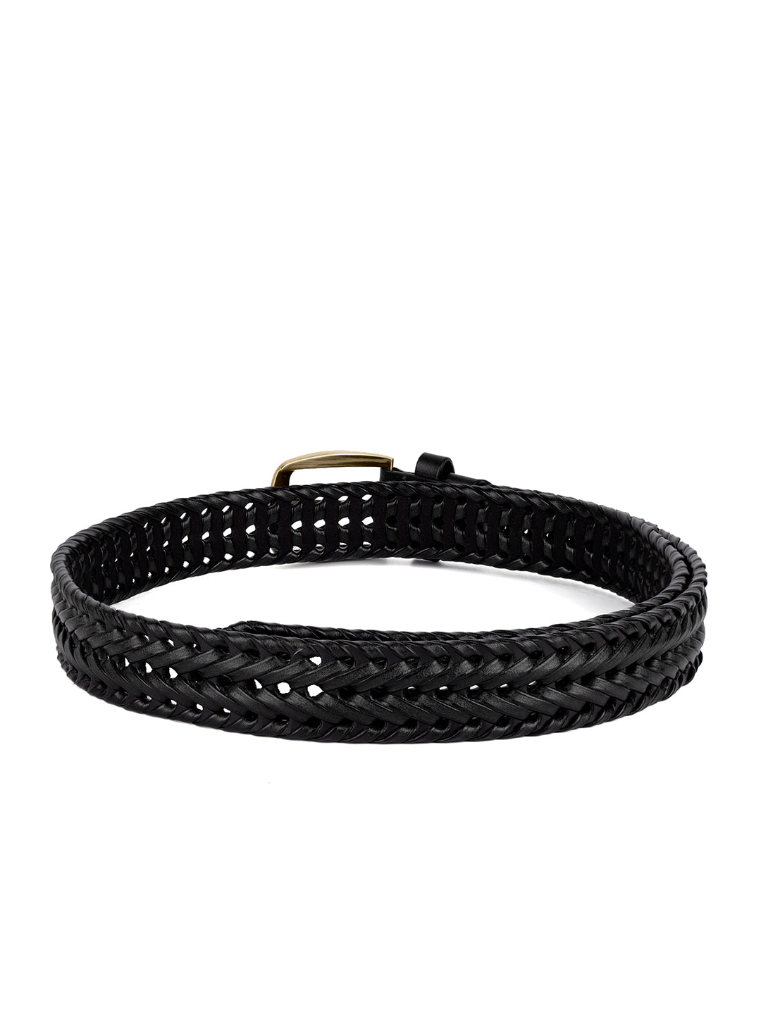 Men's Weaved Leather Belt Casual Belts for Men Spanish Leather Brass Buckle 1.5 Inch (35mm)