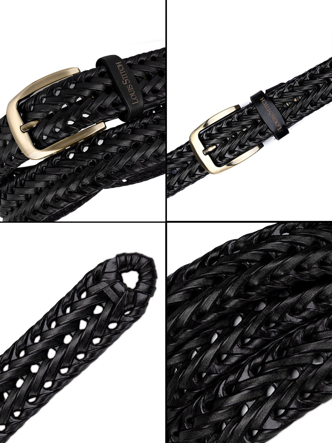 Men's Weaved Leather Belt Casual Belts for Men Spanish Leather Brass Buckle 1.5 Inch (35mm)