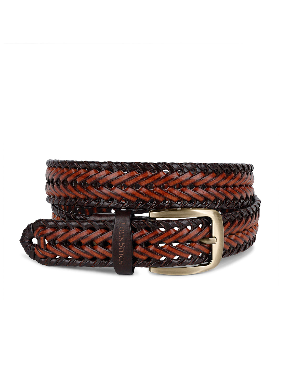 Men's Weaved Leather Belt Casual Belts for Men Spanish Leather Brass Buckle 1.5 Inch (35mm)