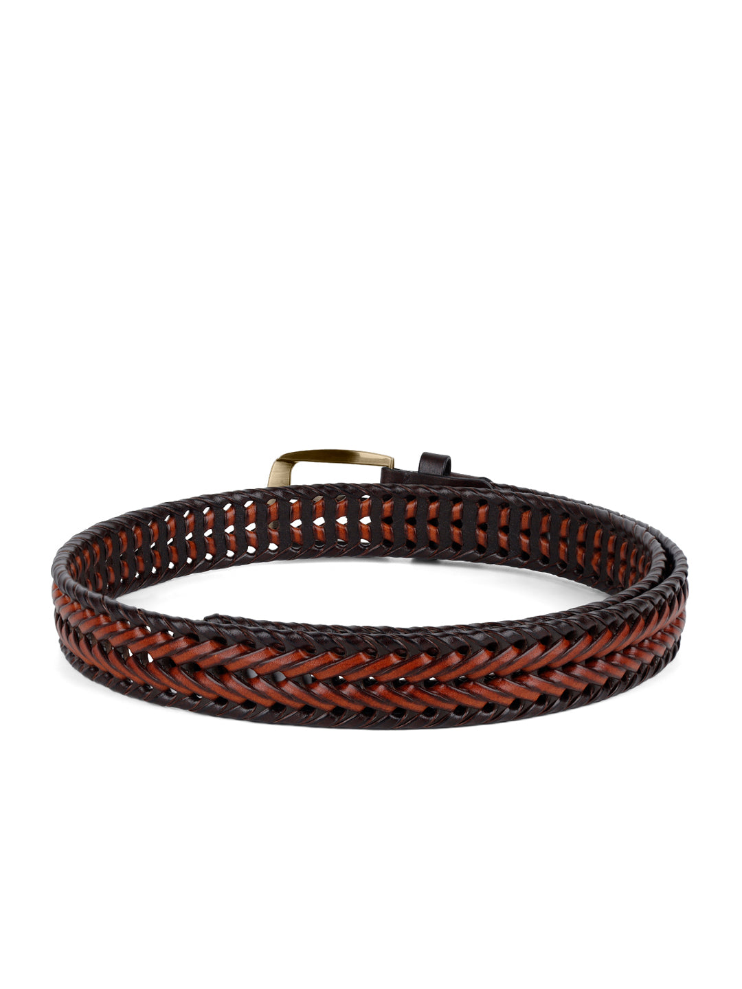 Men's Weaved Leather Belt Casual Belts for Men Spanish Leather Brass Buckle 1.5 Inch (35mm)