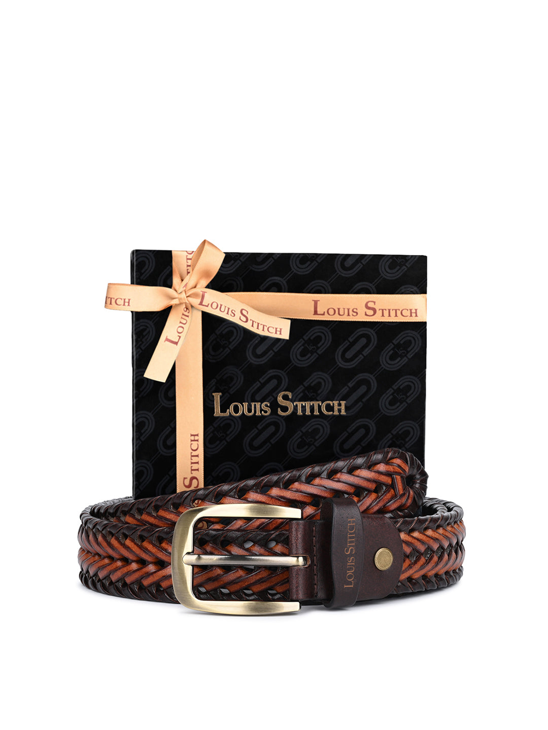 Men's Weaved Leather Belt Casual Belts for Men Spanish Leather Brass Buckle 1.5 Inch (35mm)