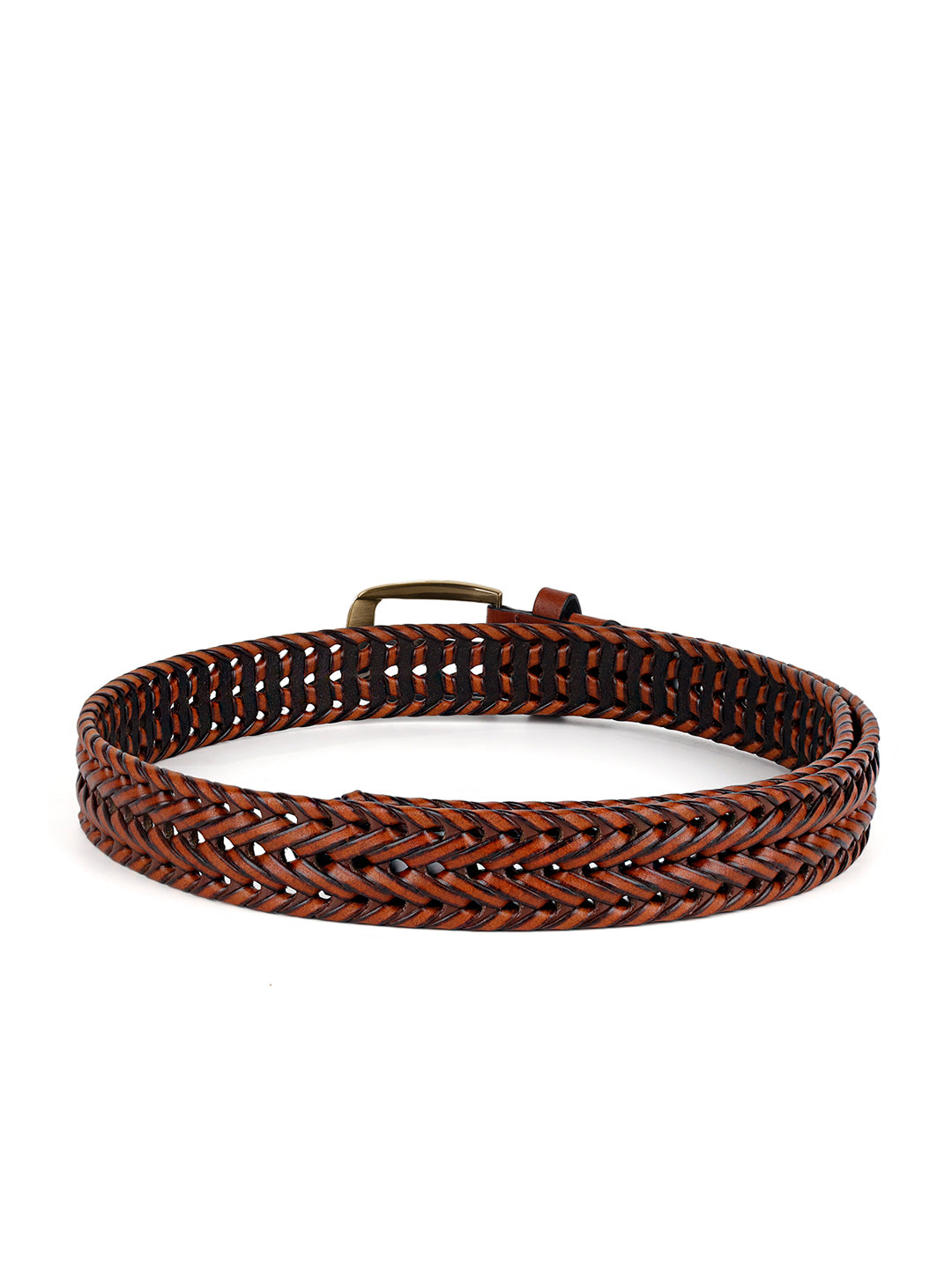 Men's Weaved Leather Belt Casual Belts for Men Spanish Leather Brass Buckle 1.5 Inch (35mm)