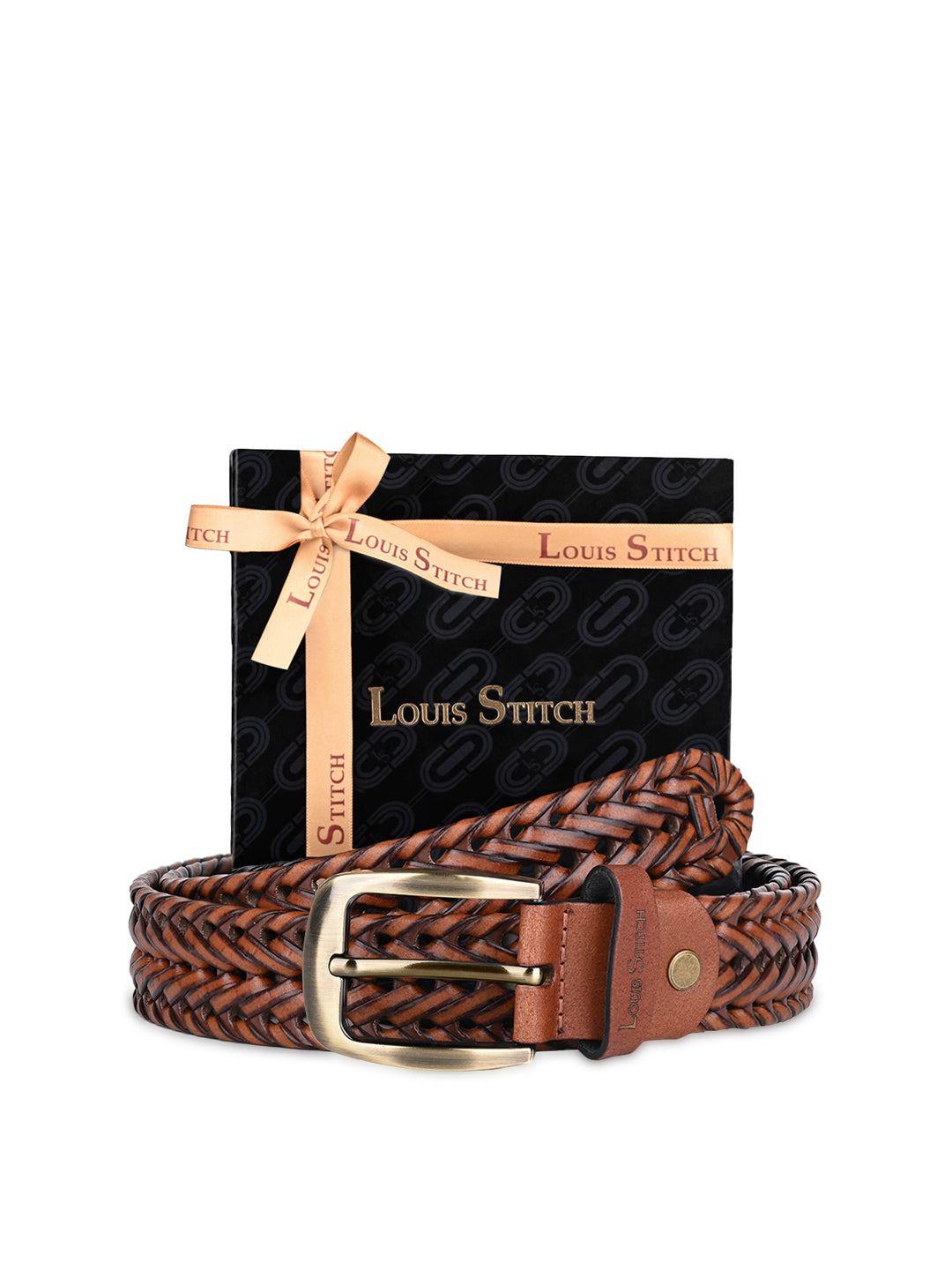 Men's Weaved Leather Belt Casual Belts for Men Spanish Leather Brass Buckle 1.5 Inch (35mm)