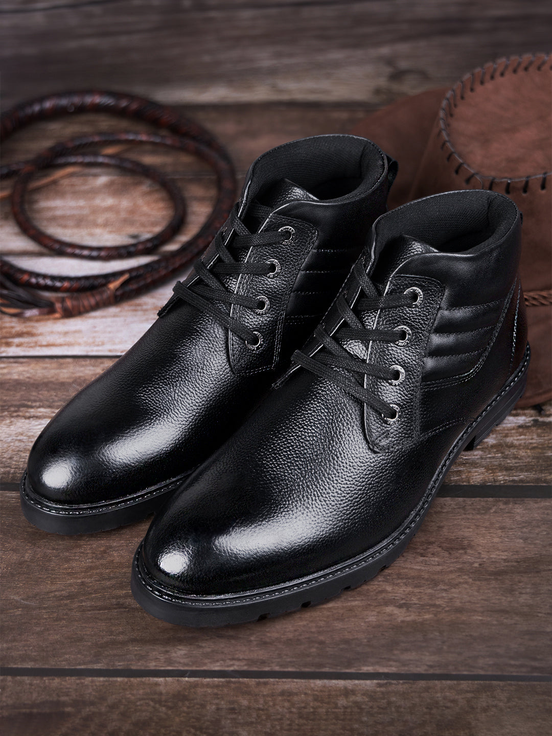 Jet Black Handcrafted Italian Leather High Ankle Chukka Boots