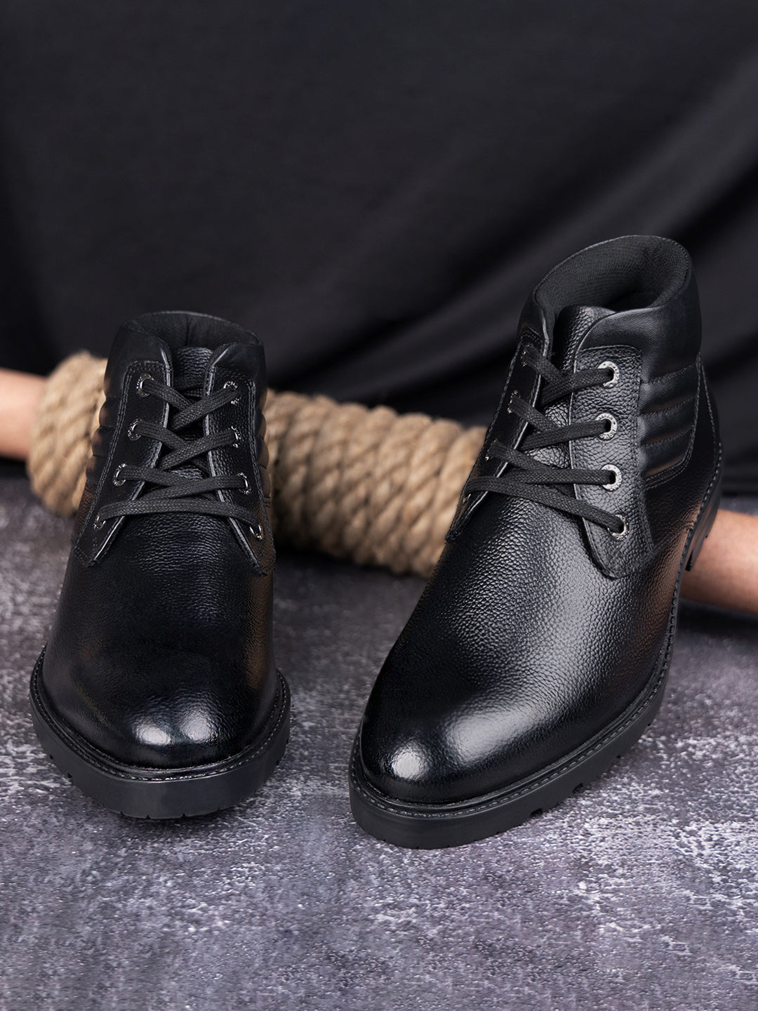 Jet Black Handcrafted Italian Leather High Ankle Chukka Boots