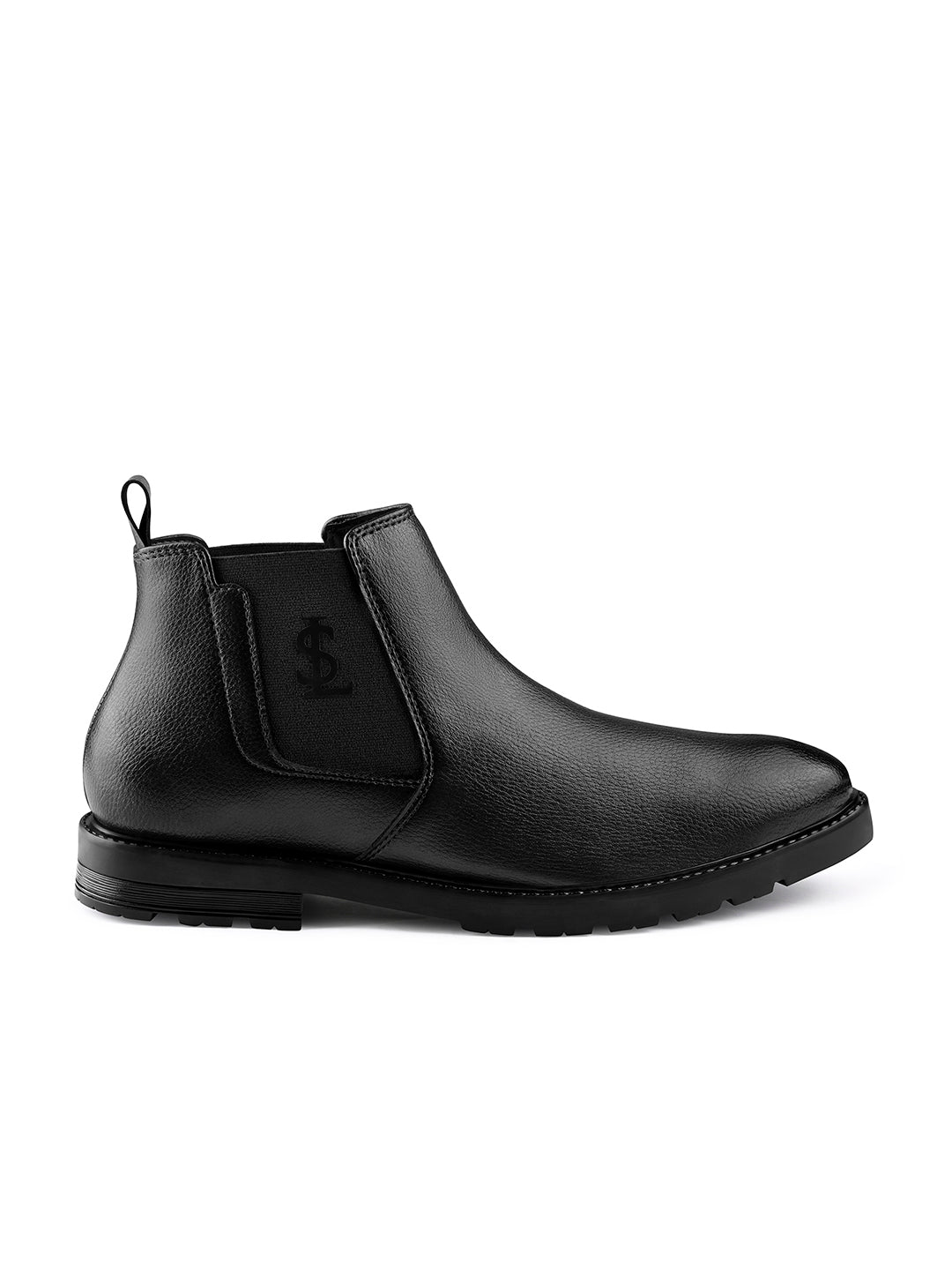 Chracoal Black Mid-Top Slip-On High Ankle Chelsea Boots