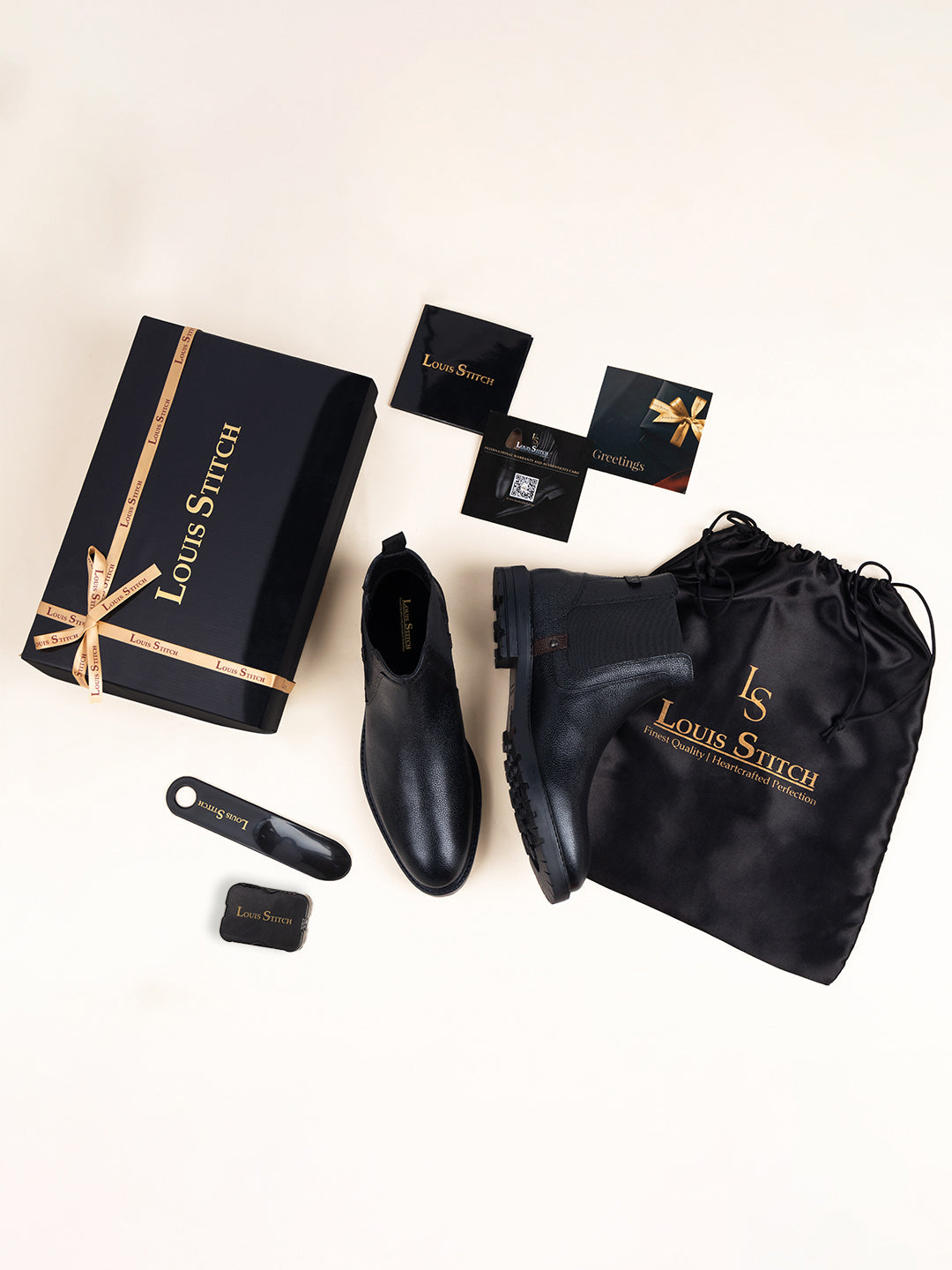 Jet Black Handcrafted Italian Leather High Ankle Chelsea Boots