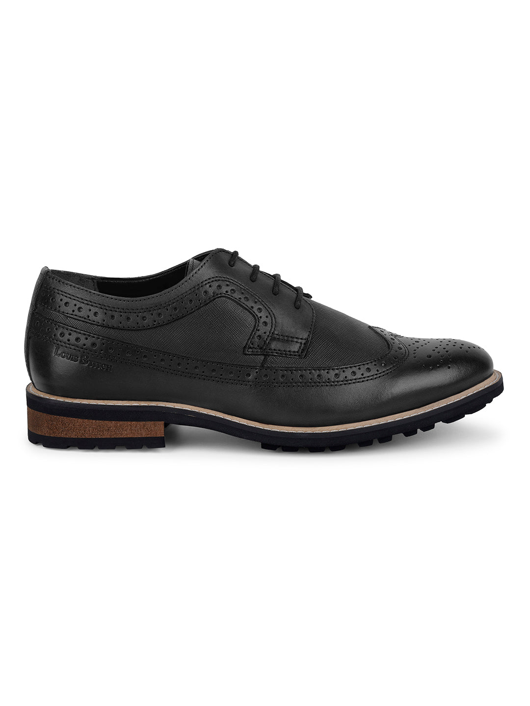 Jet Black Egyptian Crust Leather Brogue Style Comfortable Laceup Shoes