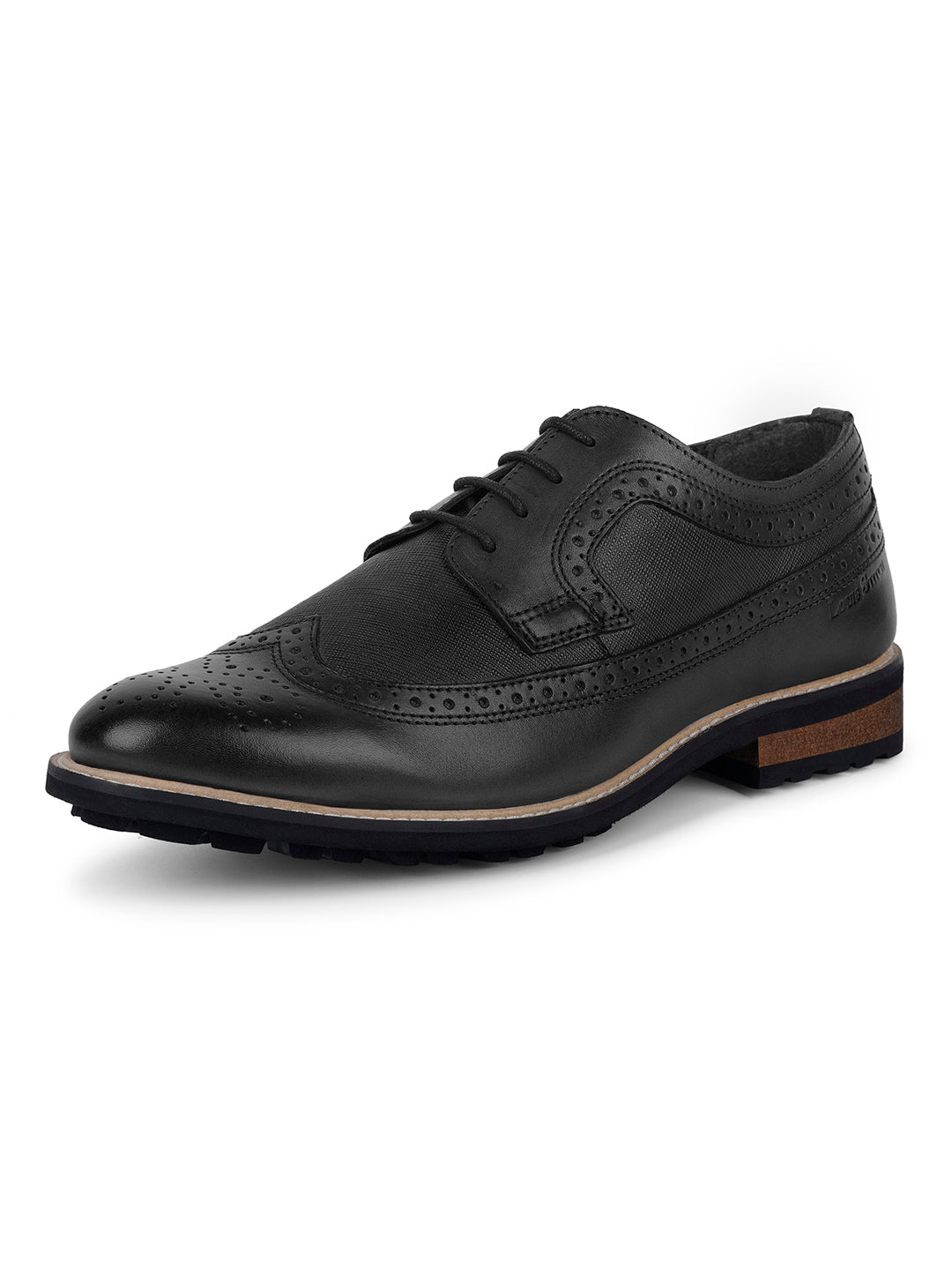 Jet Black Egyptian Crust Leather Brogue Style Comfortable Laceup Shoes